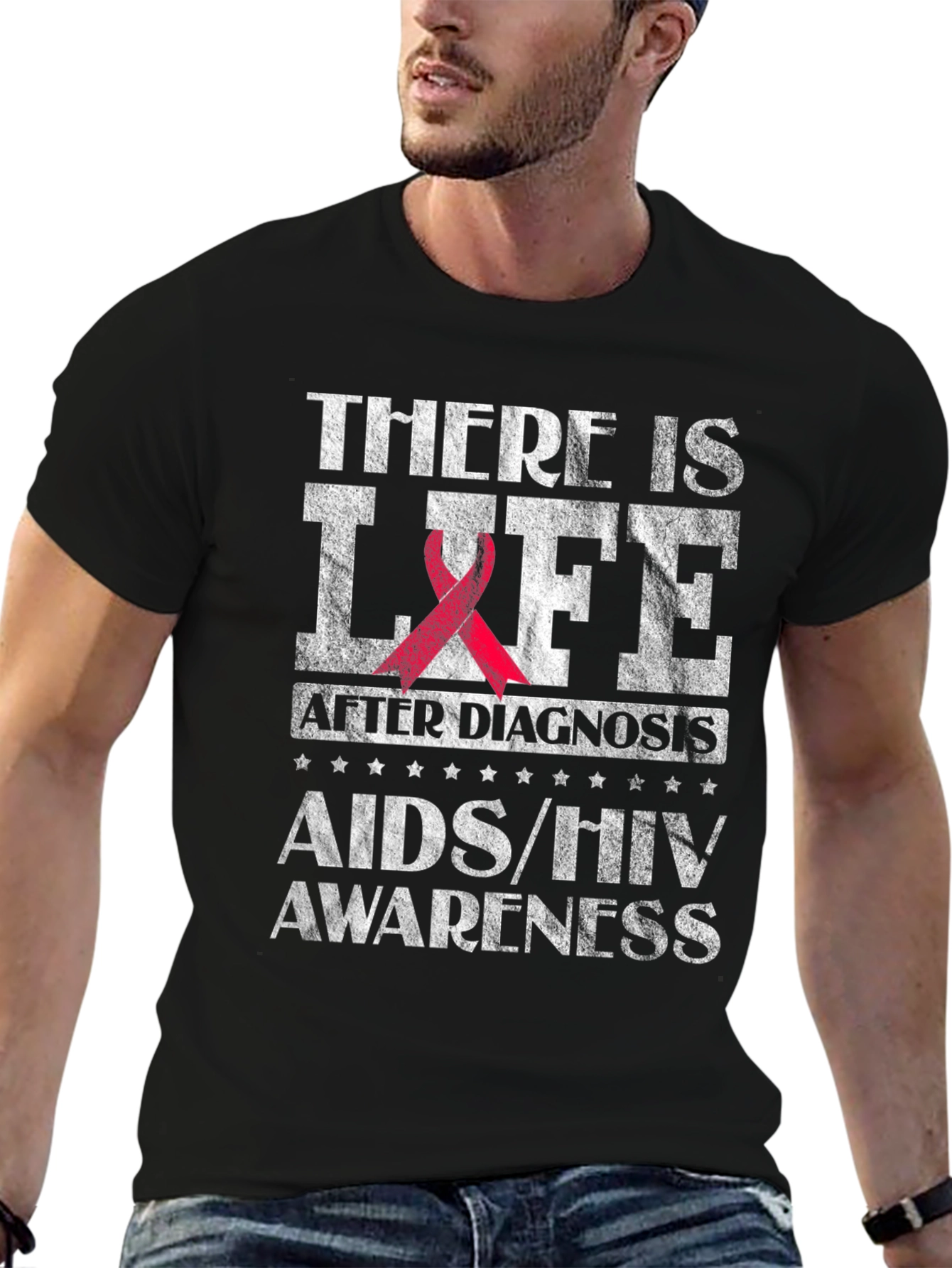Black AIDS/HIV Awareness T-Shirt - There is Life view 6