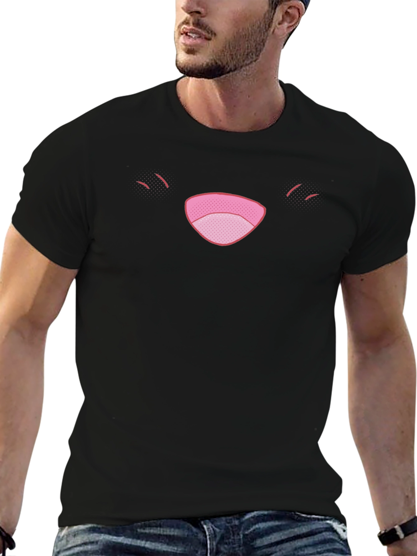 Black Funny Face Graphic Tee - Black Cotton Comfort view 6