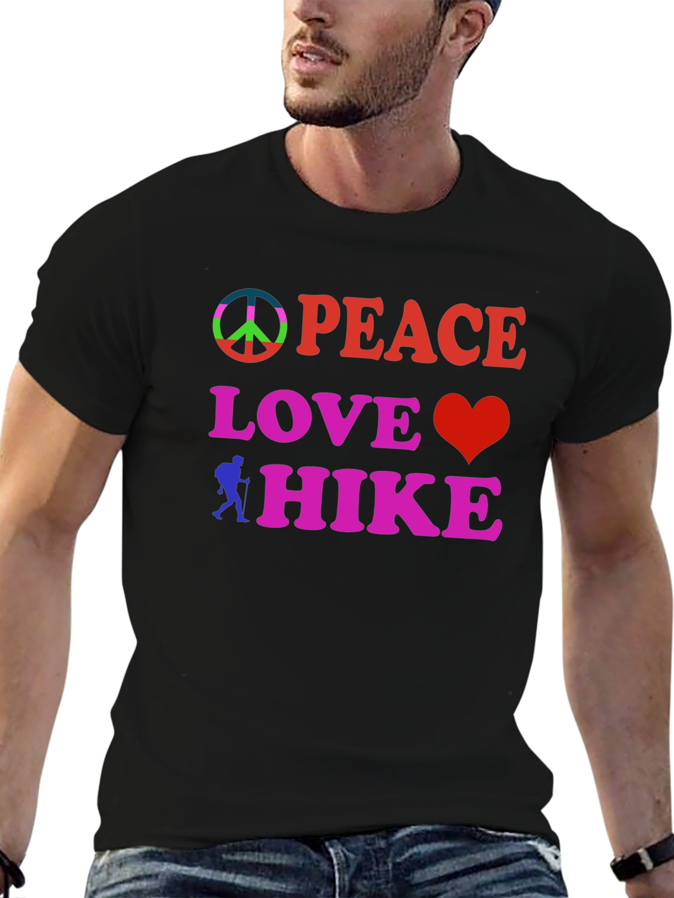 Black Peace Love Hike Black T-Shirt view 6