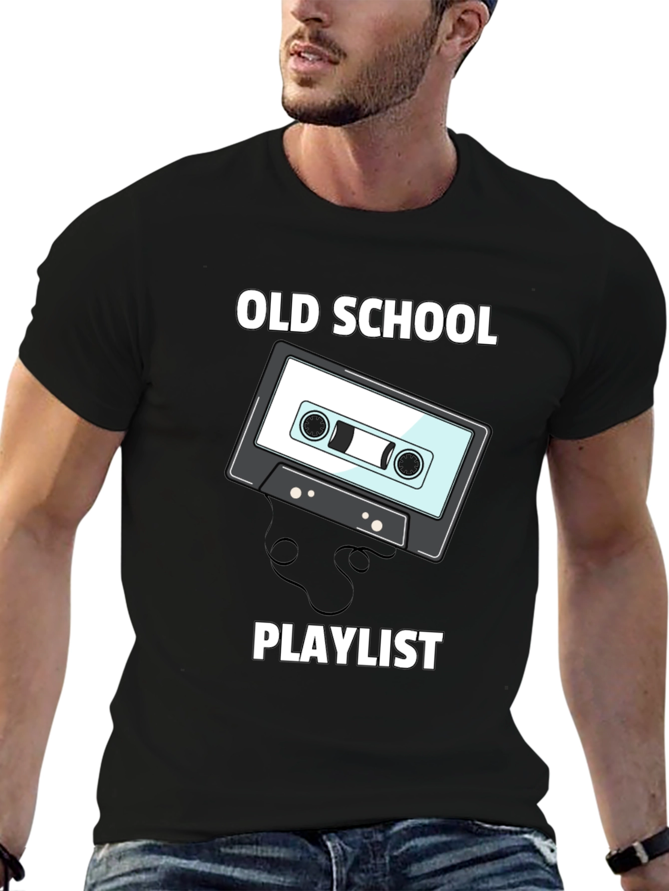 Black Old School Playlist Cassette Tape Graphic Tee view 6