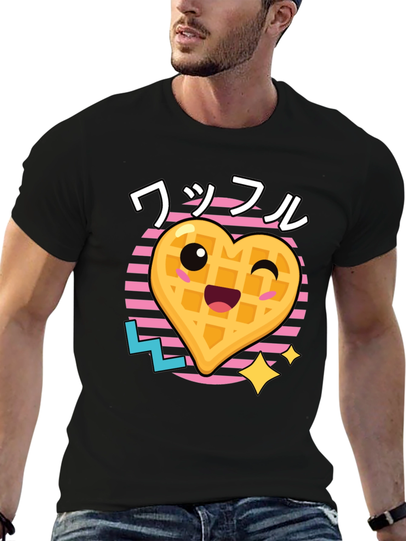 Black Kawaii Waffle T-Shirt - Trendy Graphic Tee view 6