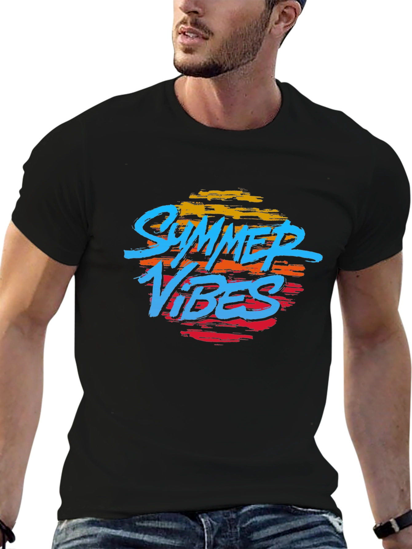 Black Summer Vibes Graphic T-Shirt - Black view 6