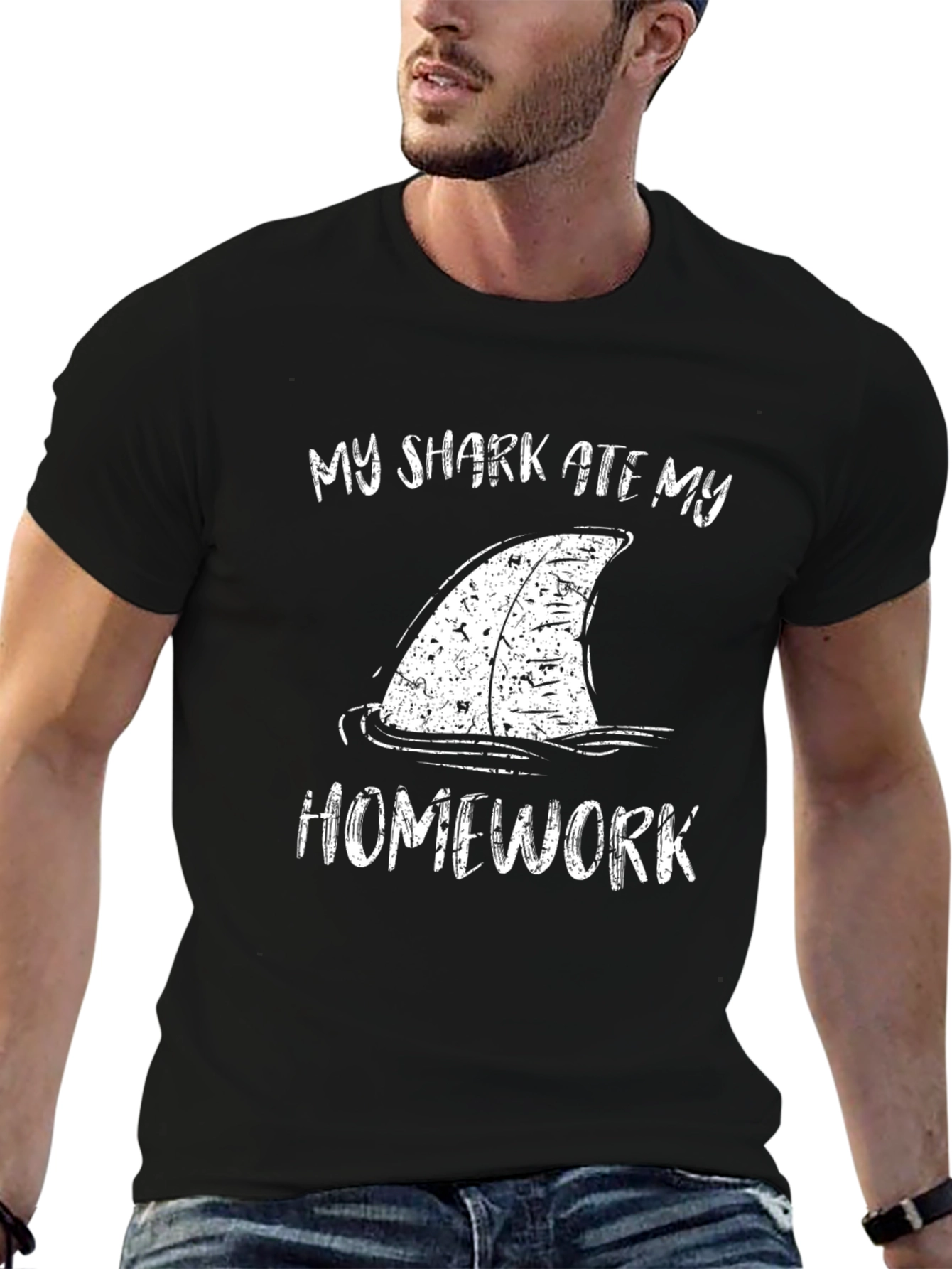 Black My Shark Ate My Homework T-Shirt Funny Back to School Tee view 6