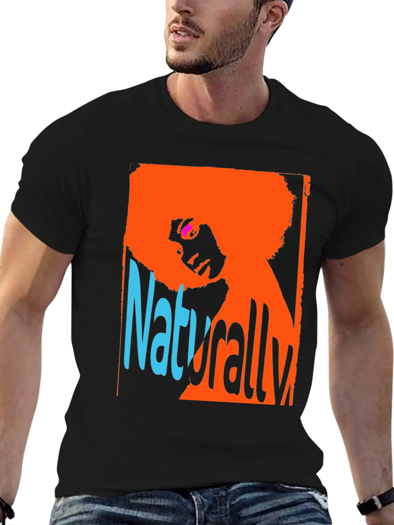 Black Retro Naturally Afro Graphic Tee view 6