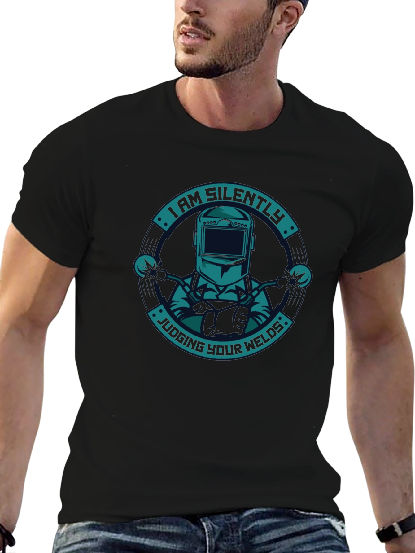 Black Welder's Humor T-Shirt - Judging Your Welds view 6