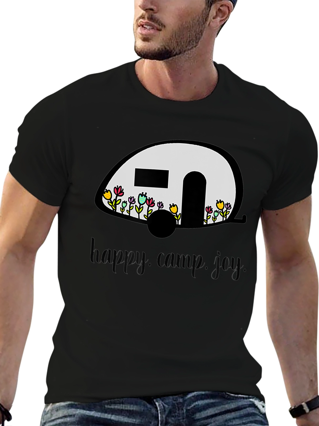 Black Happy Camper Graphic T-Shirt - Black view 6
