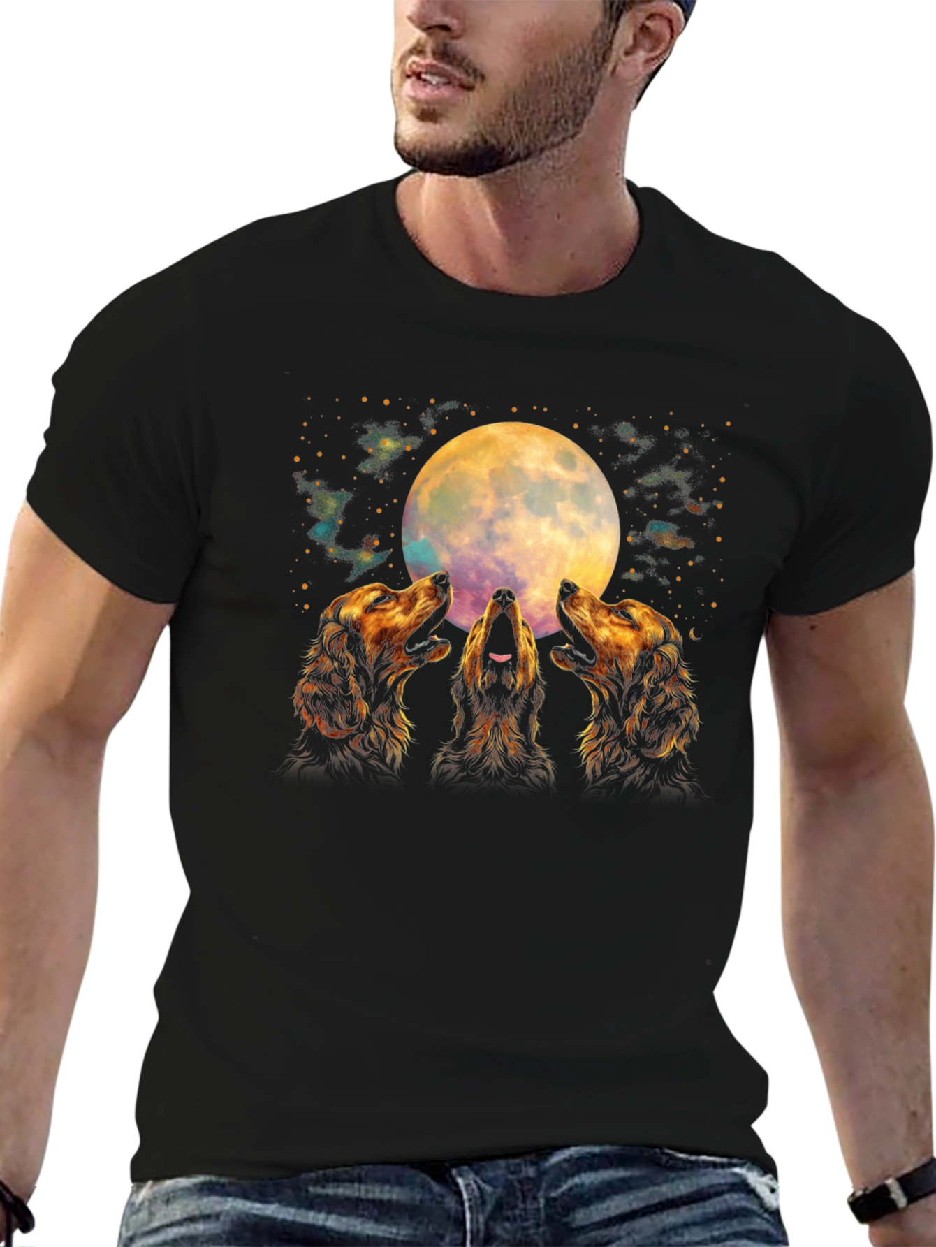 Howling Dogs Moon T-Shirt - Black Graphic Tee - 6