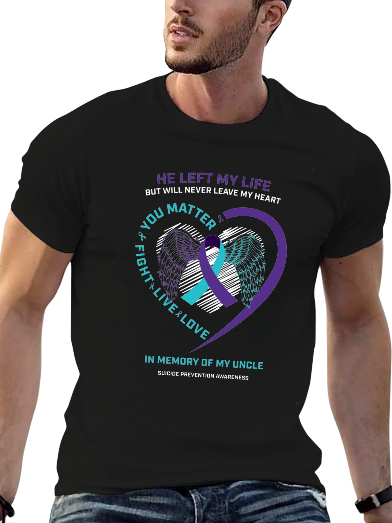 Black In Memory Of My Uncle Suicide Prevention Awareness T-Shirt view 6