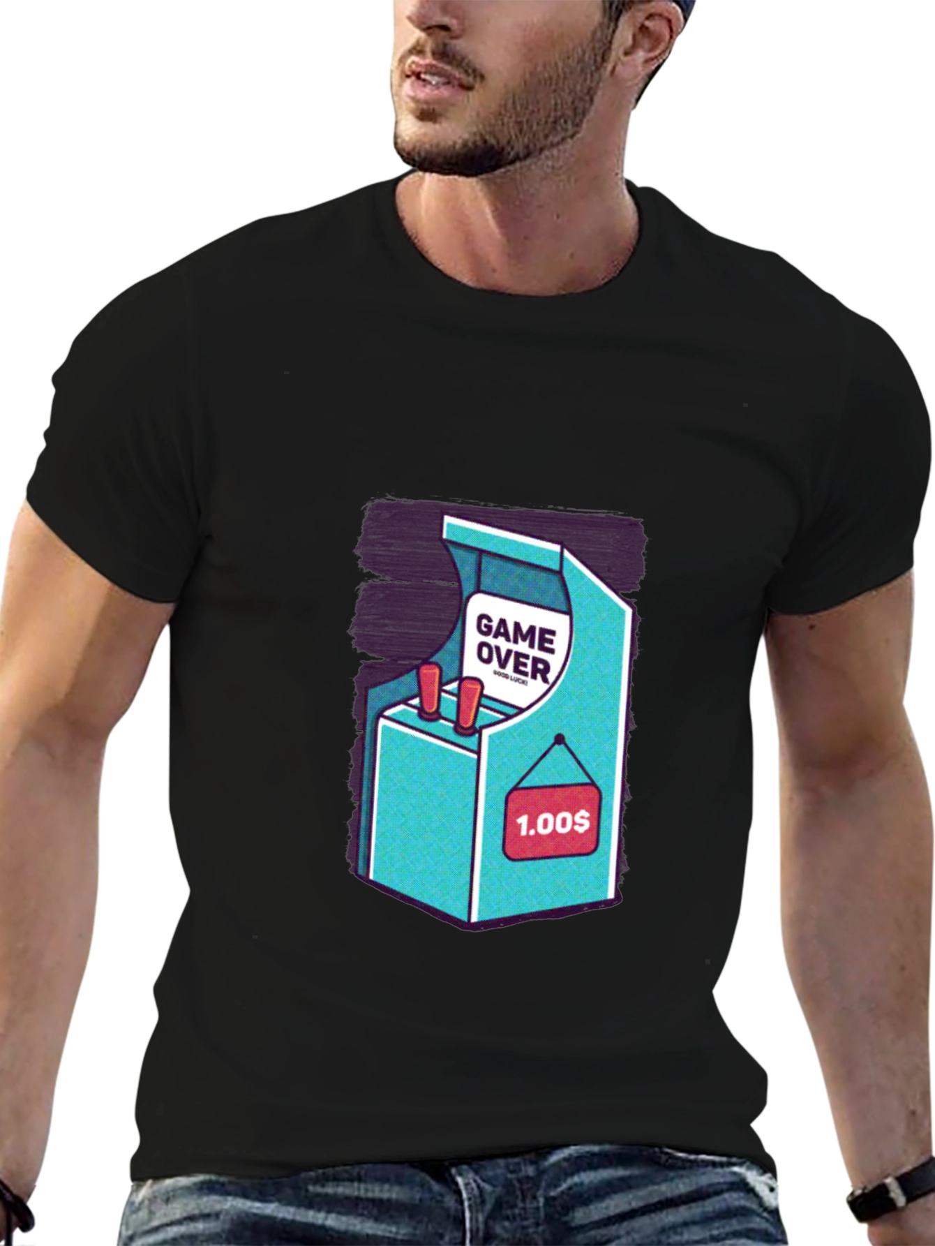 Black Retro Arcade Game Over T-Shirt view 6