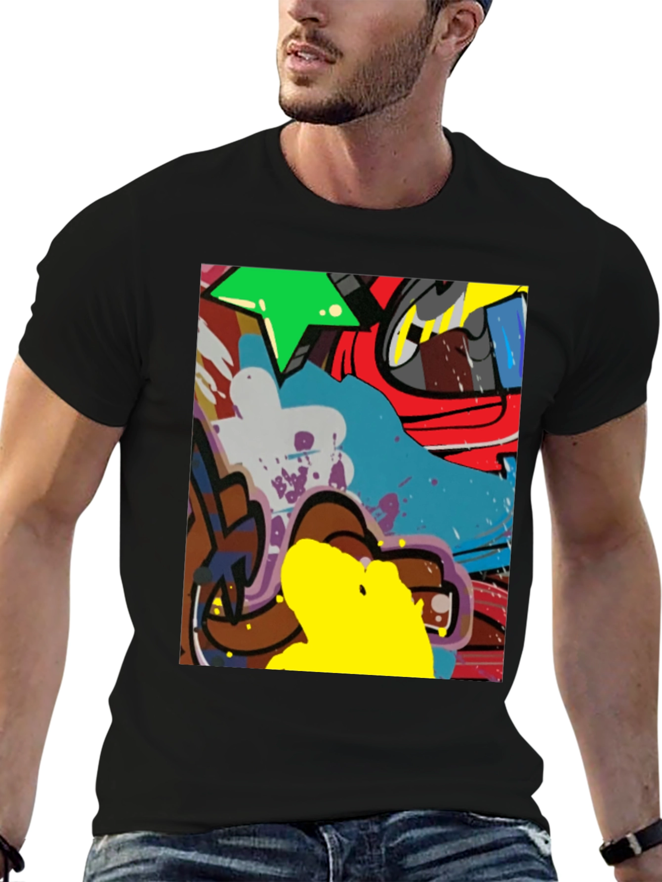 Black Abstract Graffiti Art Graphic Tee view 6