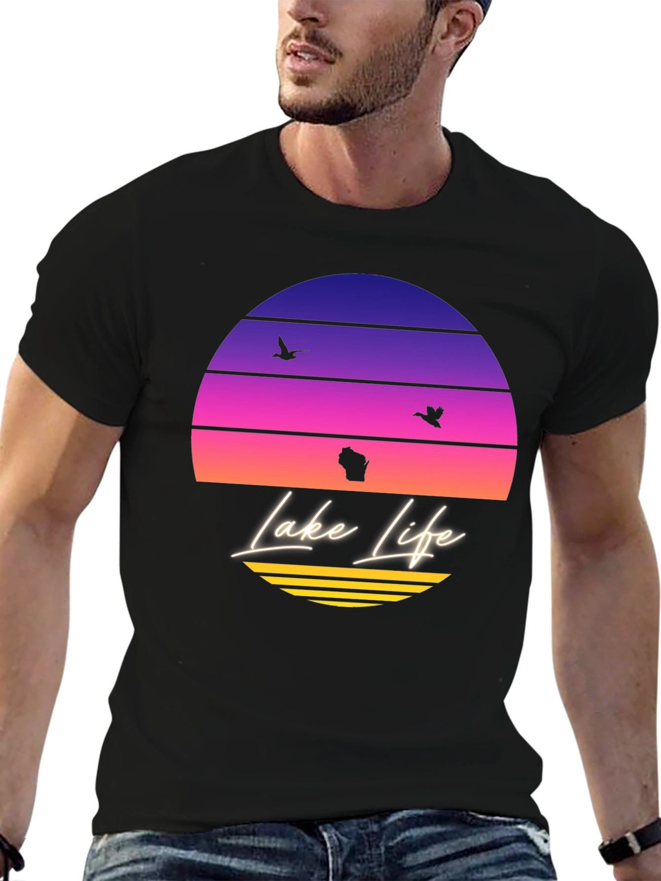 Black Lake Life Sunset T-Shirt - Wisconsin Summer Tee view 6