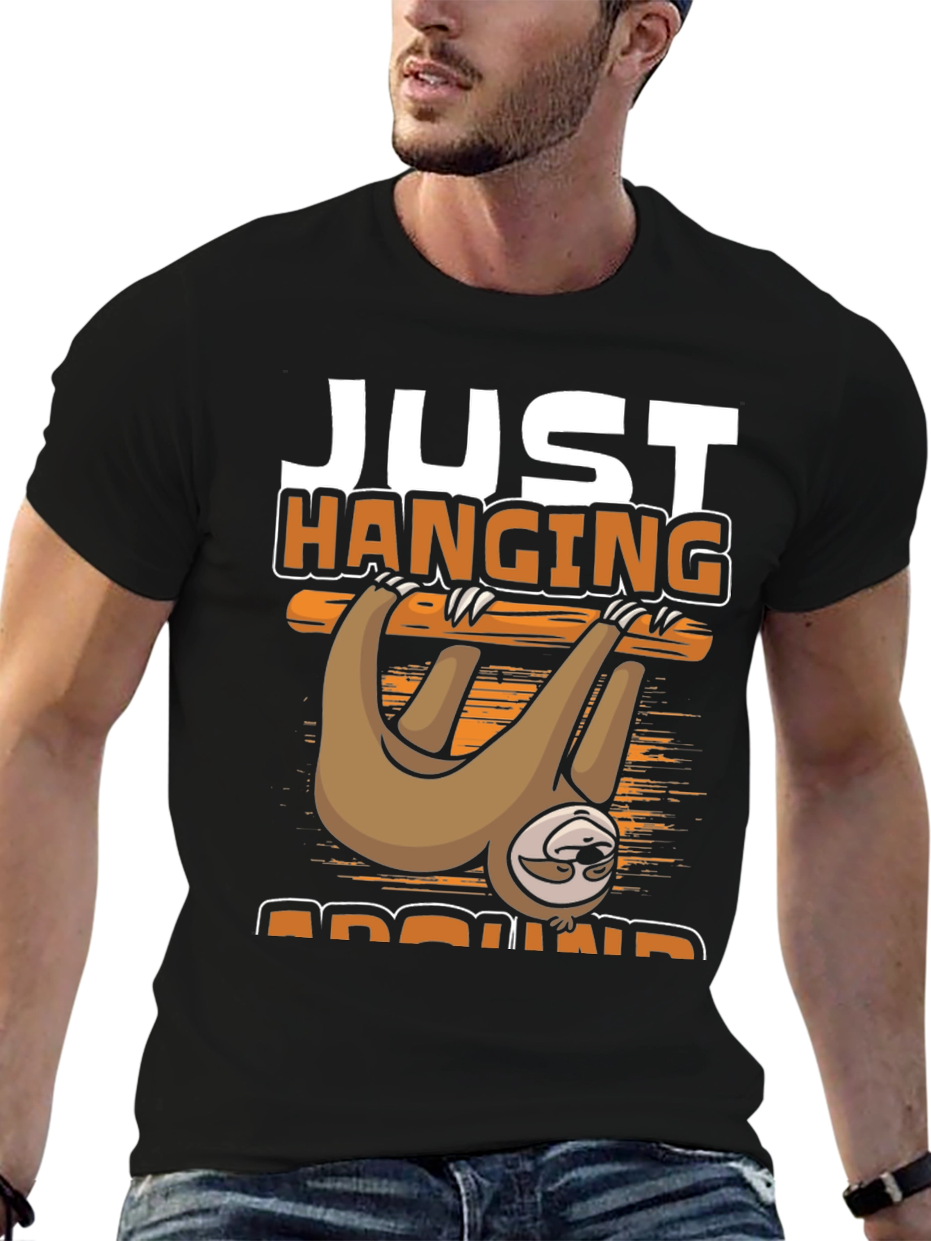 Black Just Hanging Around Sloth T-Shirt view 6