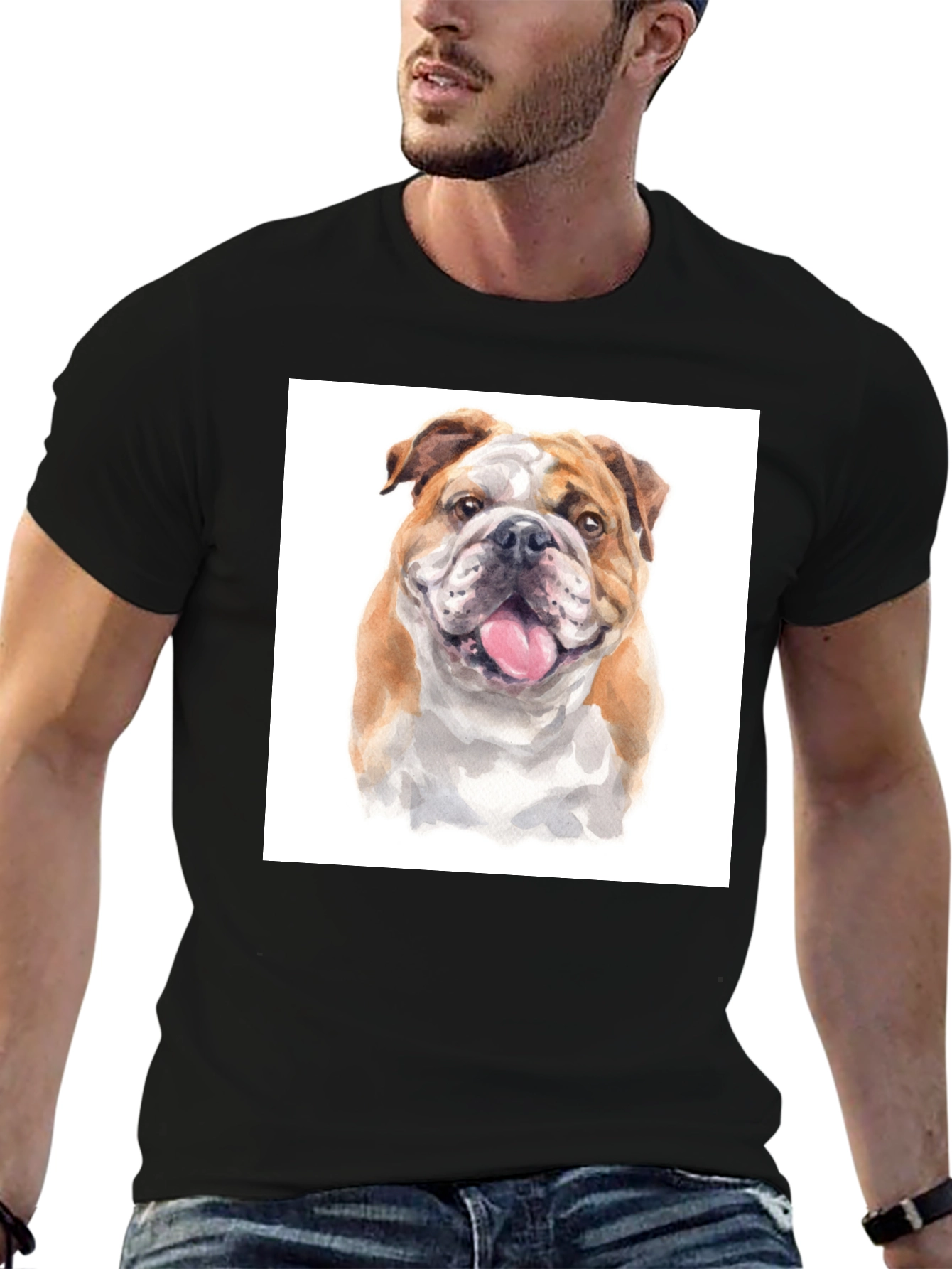 Black Bulldog Graphic T-Shirt - Black Cotton Tee view 6