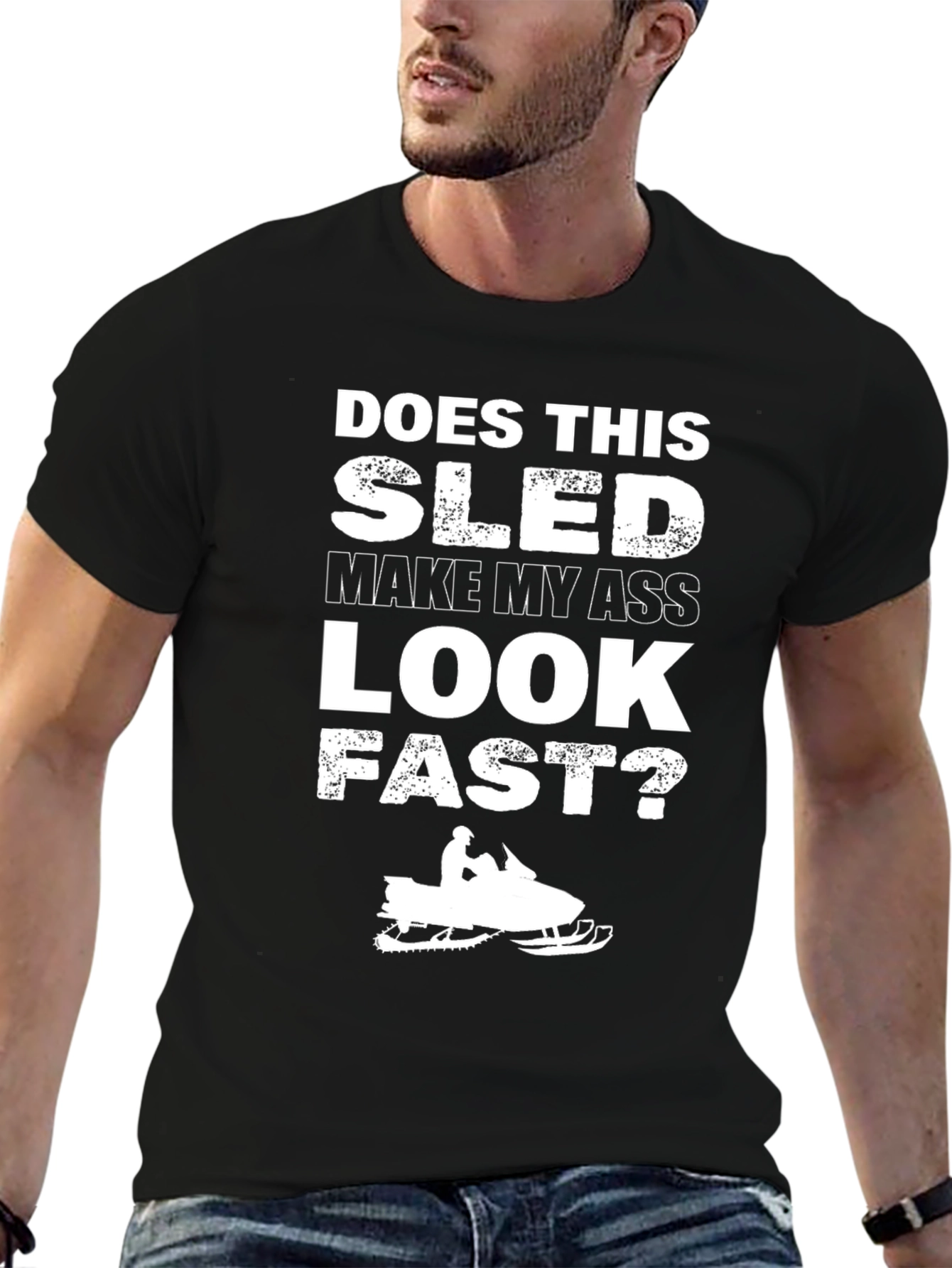 Black Funny Sled T-Shirt - Does This Sled Make My Ass Look Fast? view 6