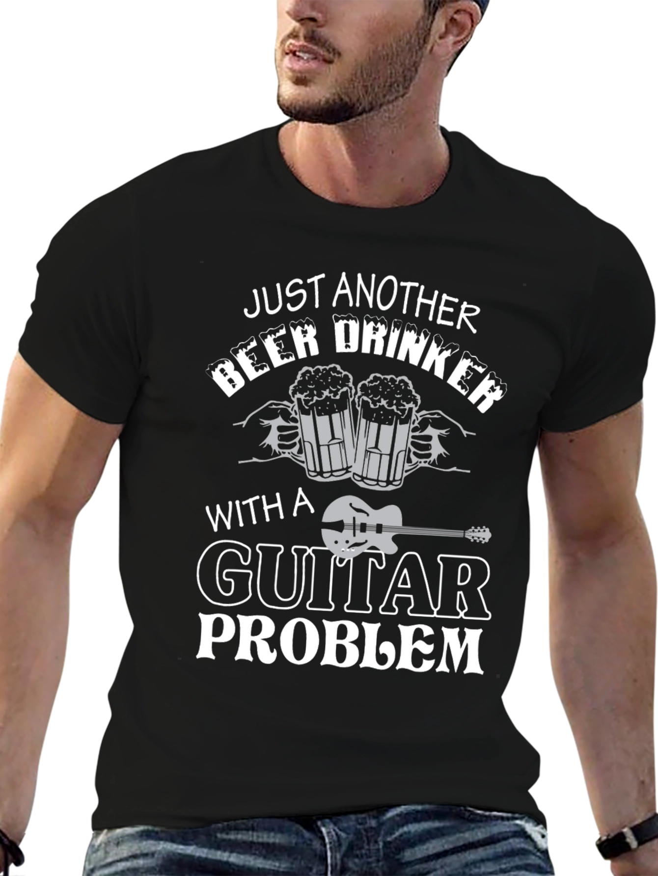 Black Just Another Beer Drinker with Guitar Problem T-Shirt view 6