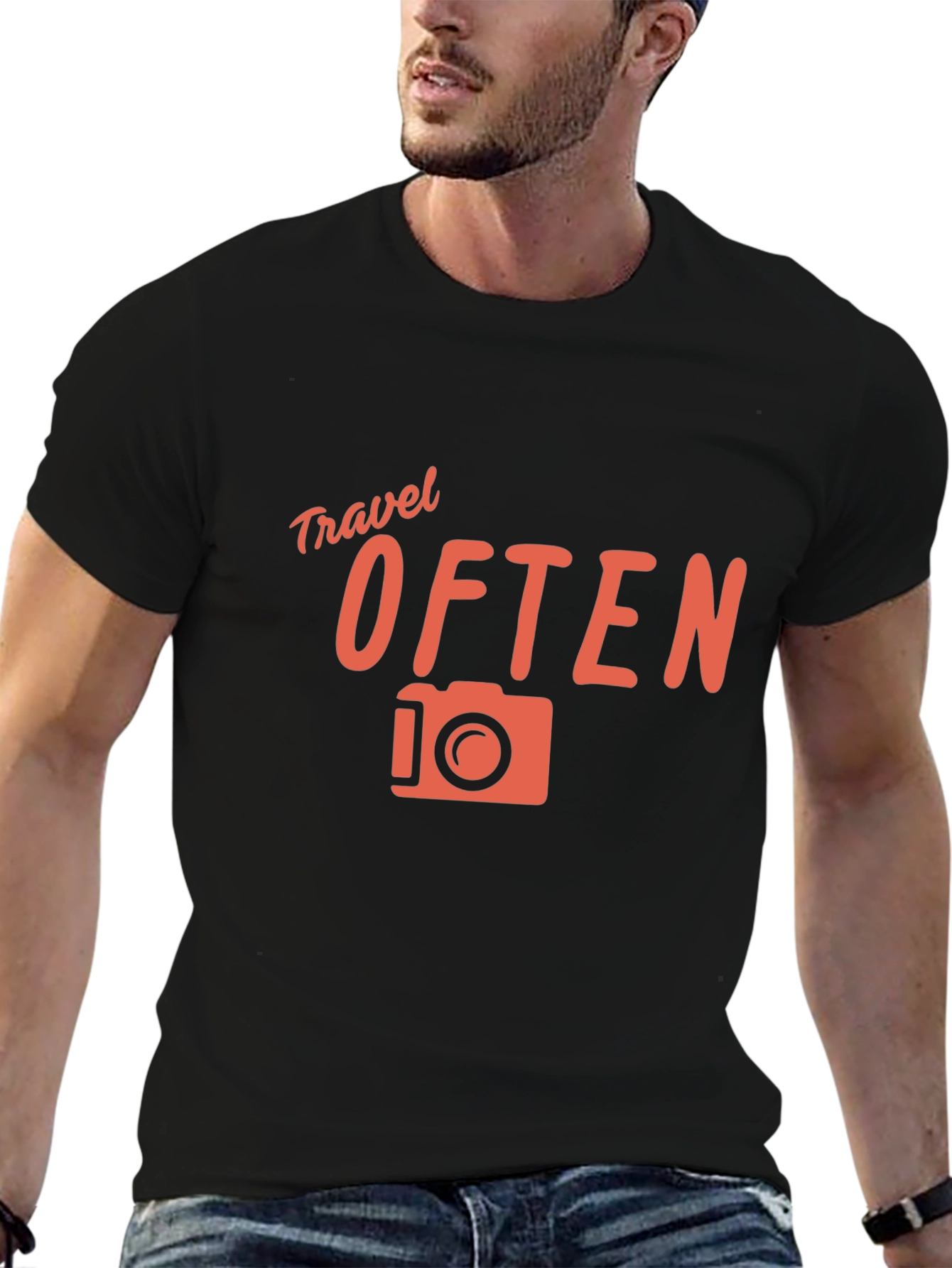 Black Travel Often Graphic Tee - Black Crew Neck T-Shirt view 6