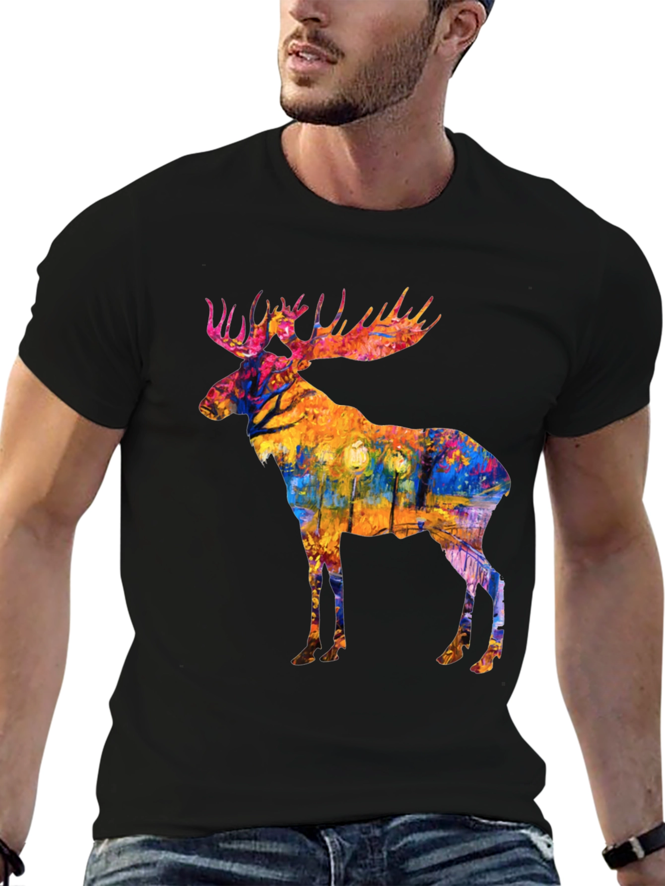 Black Abstract Moose Print Black T-Shirt view 6