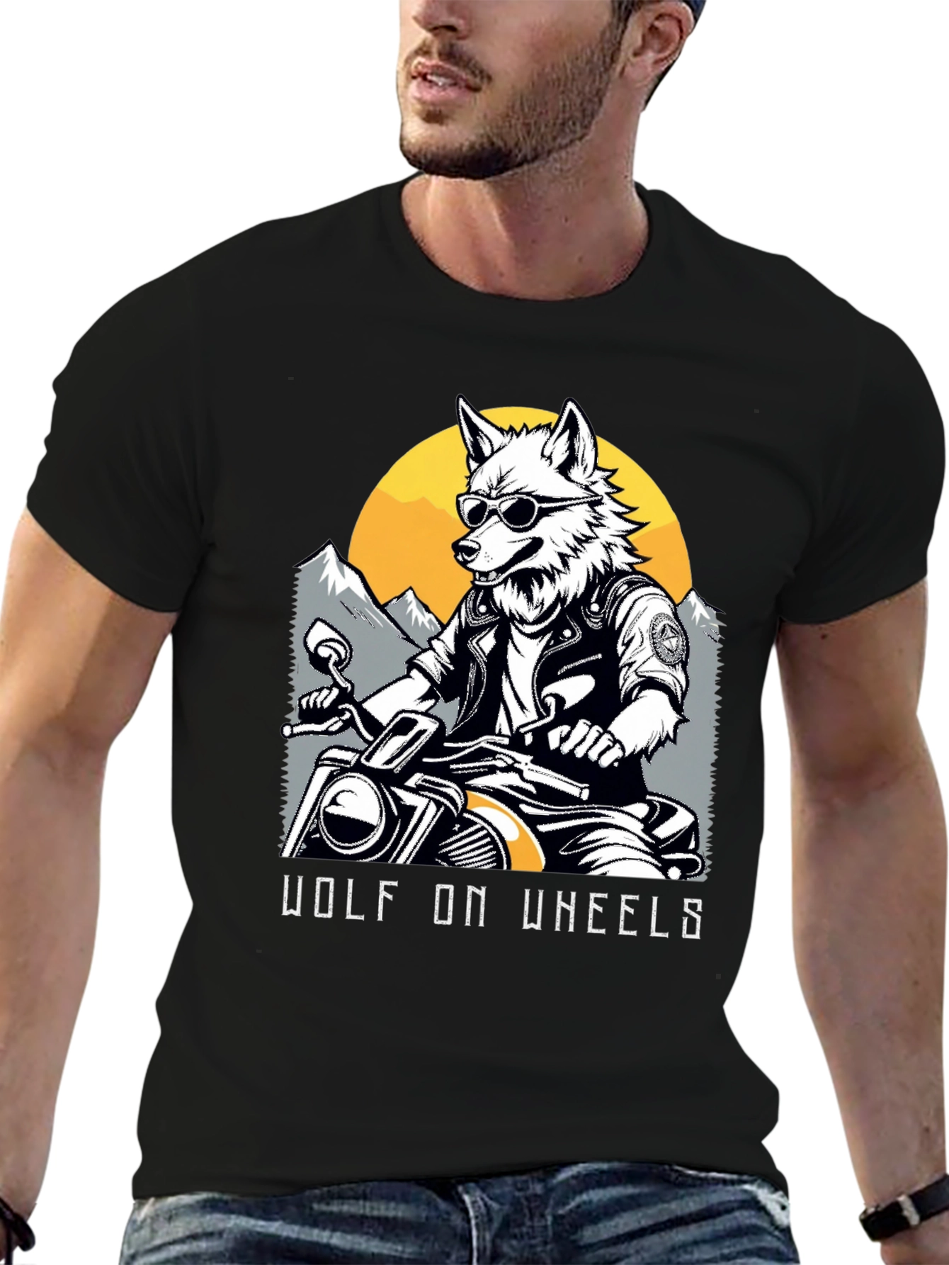 Black Wolf on Wheels Biker T-Shirt view 6
