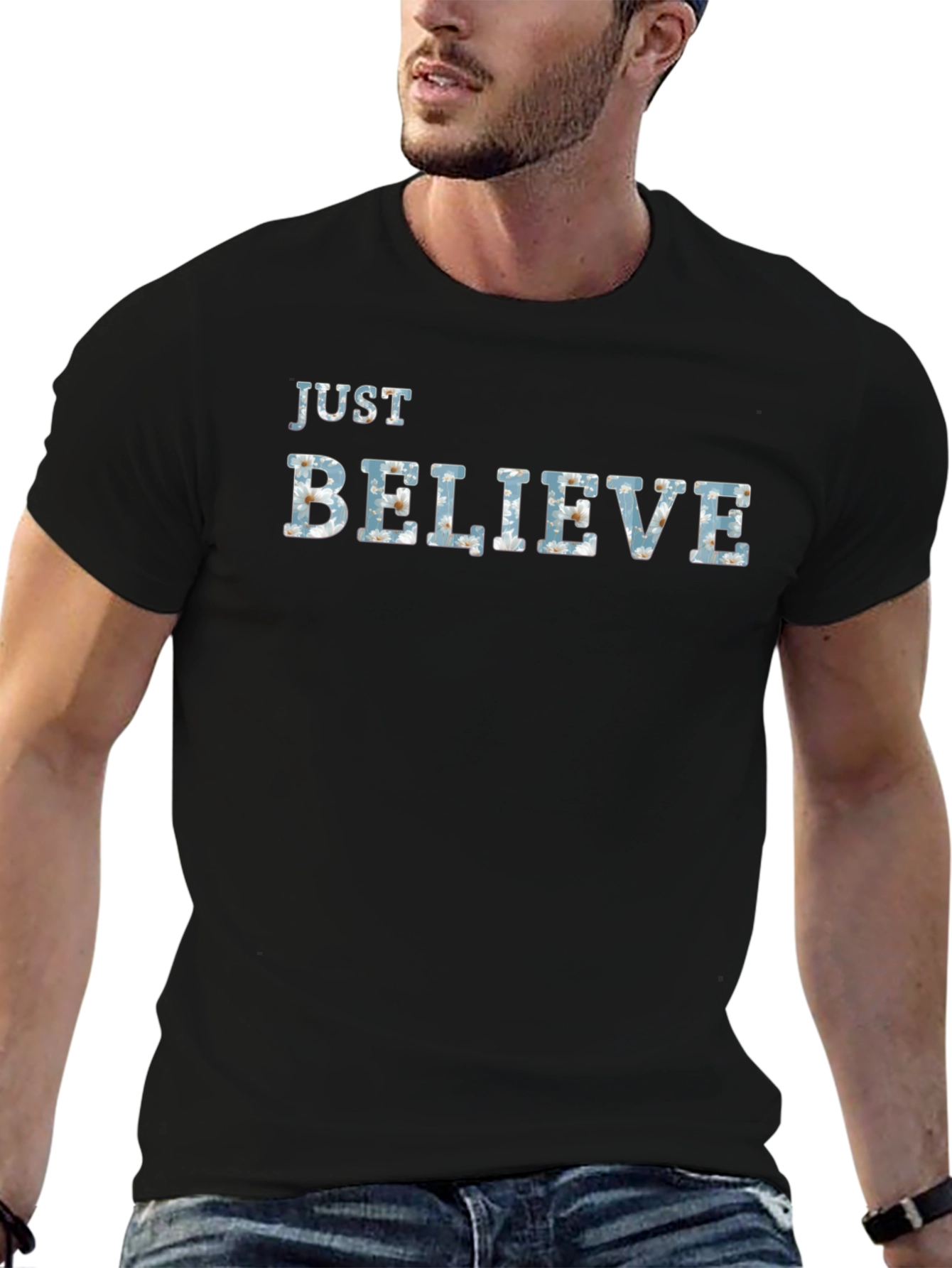 Black Just Believe Graphic Tee - Men's Black T-Shirt view 6