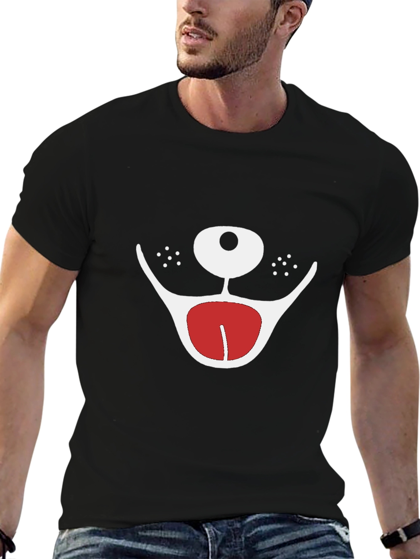 Black Funny Dog Face Graphic Tee - Unisex Black T-Shirt view 6