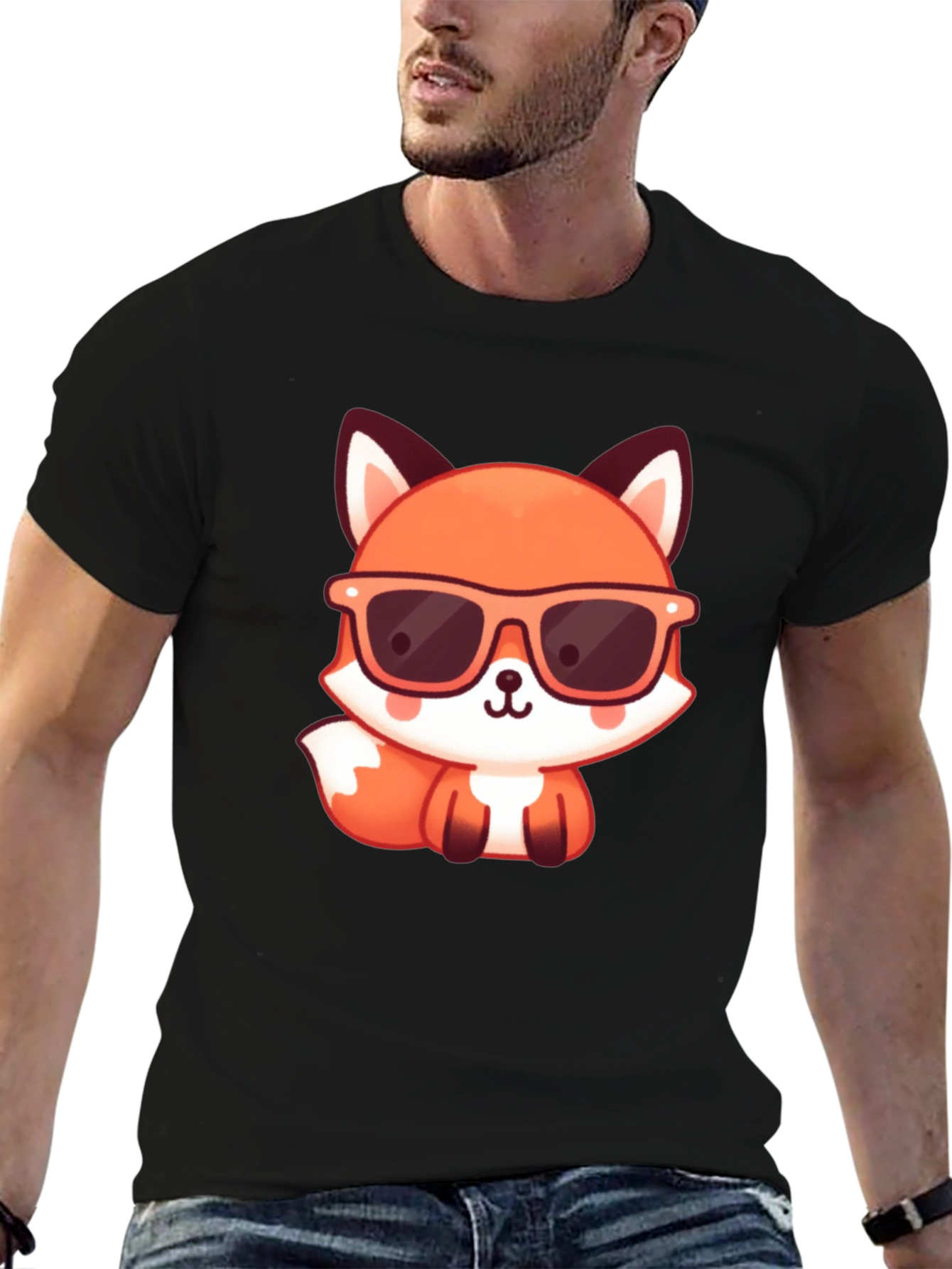 Black Cool Fox Graphic Tee - Stylish Black T-Shirt view 6
