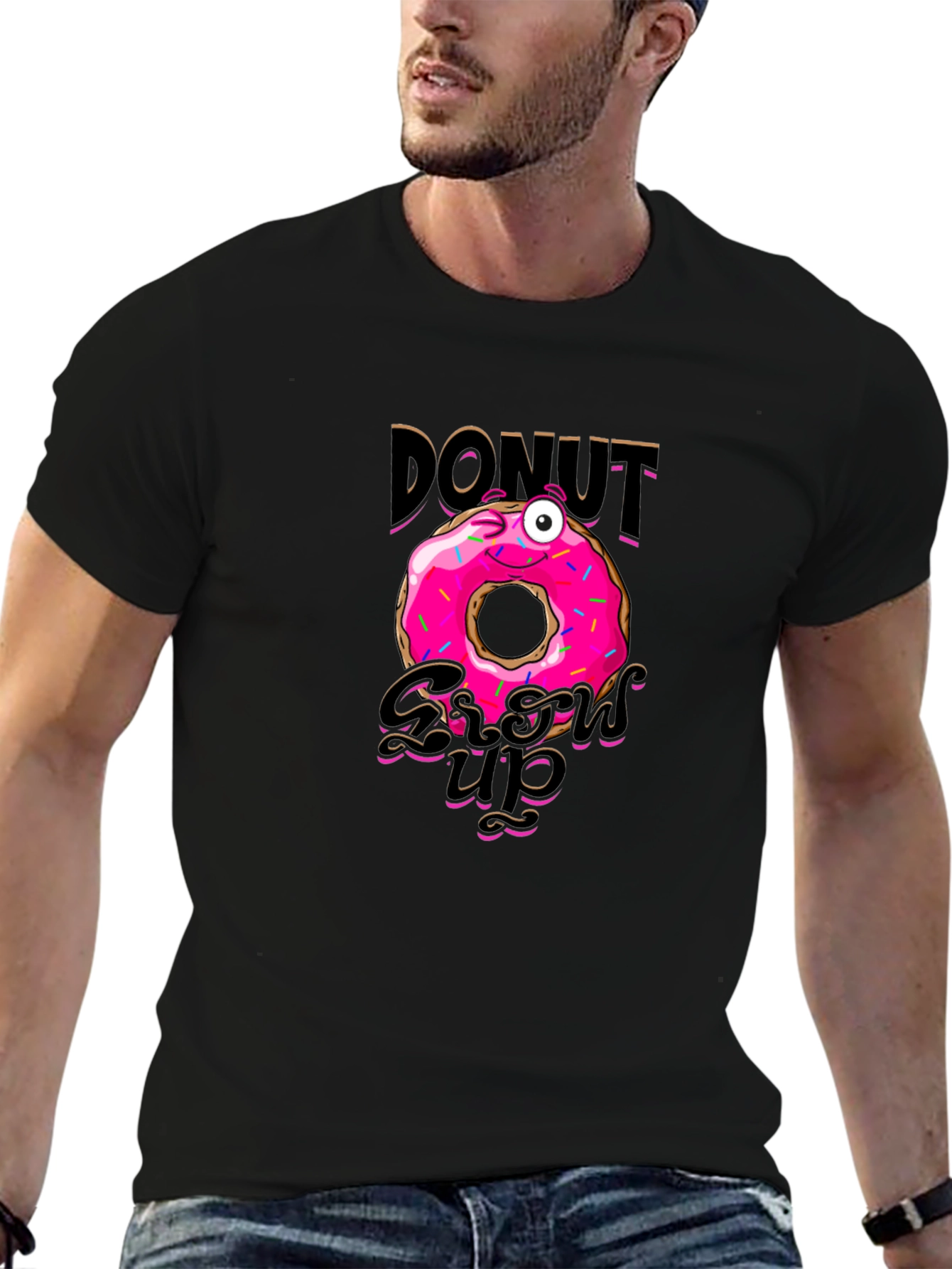 Black Donut Grow Up Funny Graphic Black T-Shirt view 6
