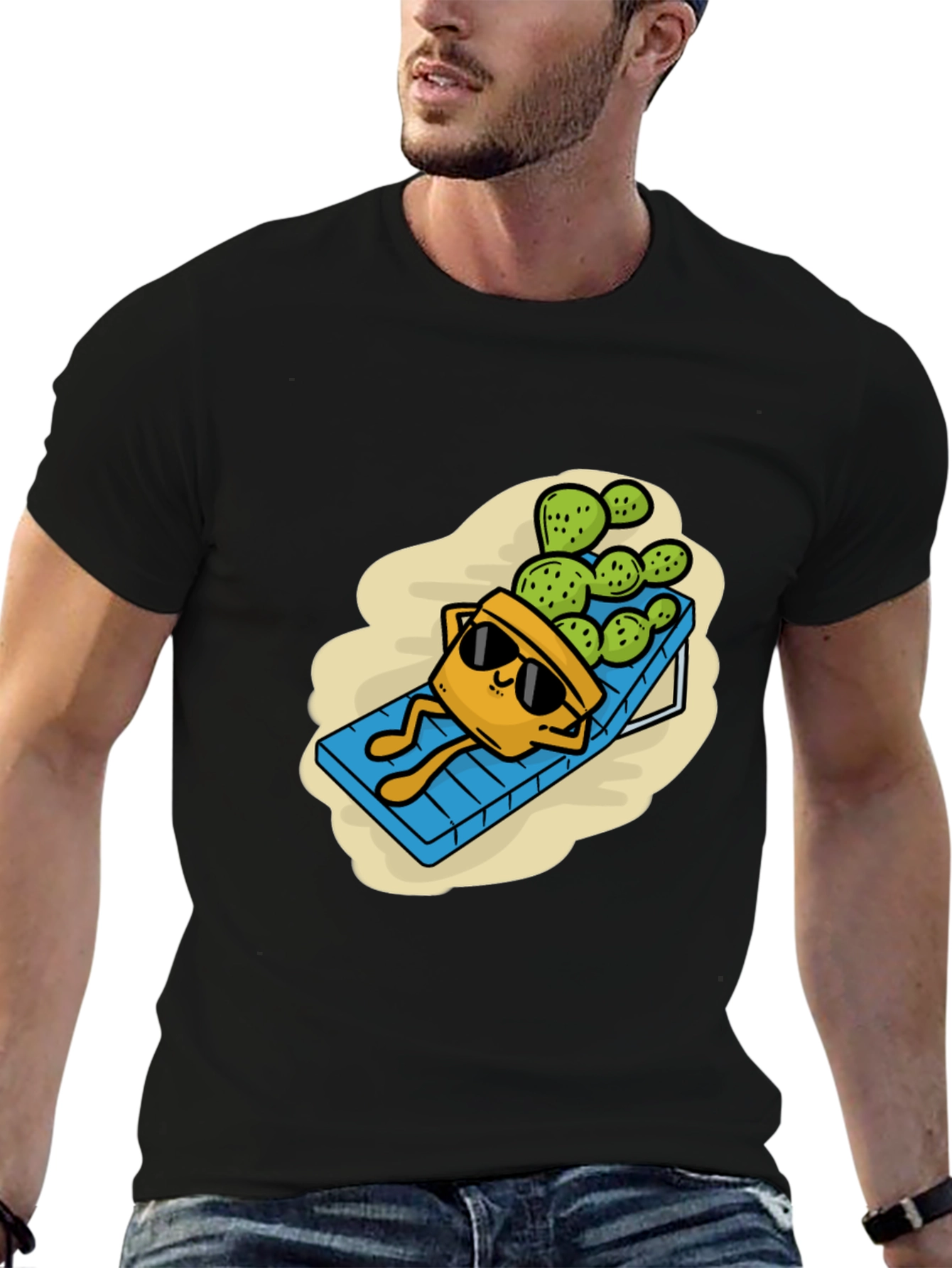 Black Relaxing Cactus T-Shirt - Funny Graphic Tee view 6