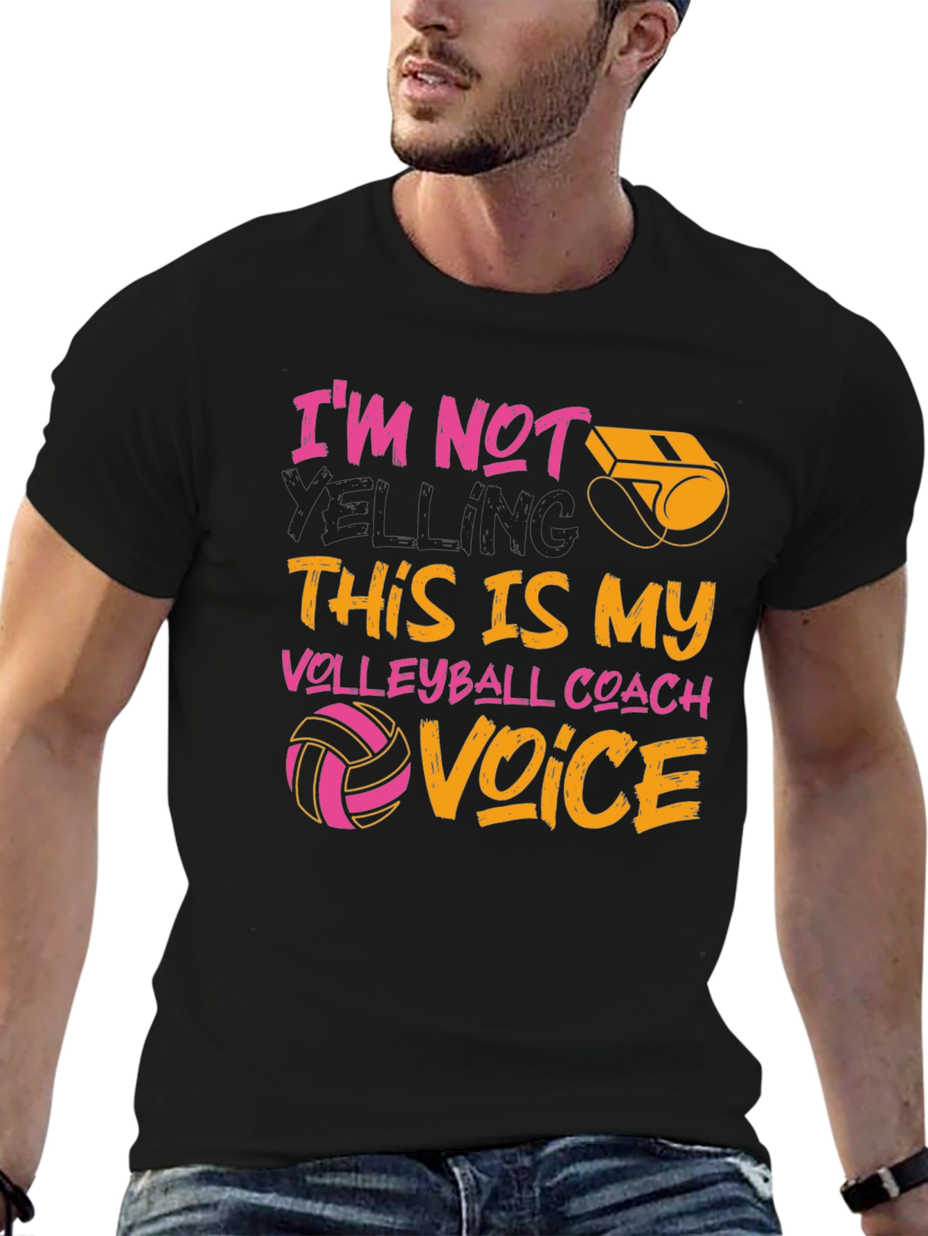 Black Volleyball Coach T-Shirt: I'm Not Yelling, This Is My Voice view 6