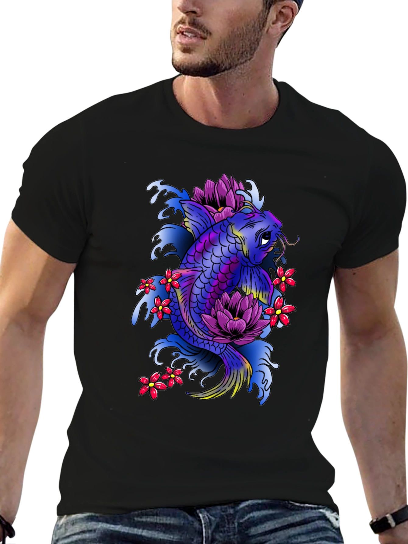 Black Koi Fish Graphic Tee - Unique Japanese Art T-Shirt view 6