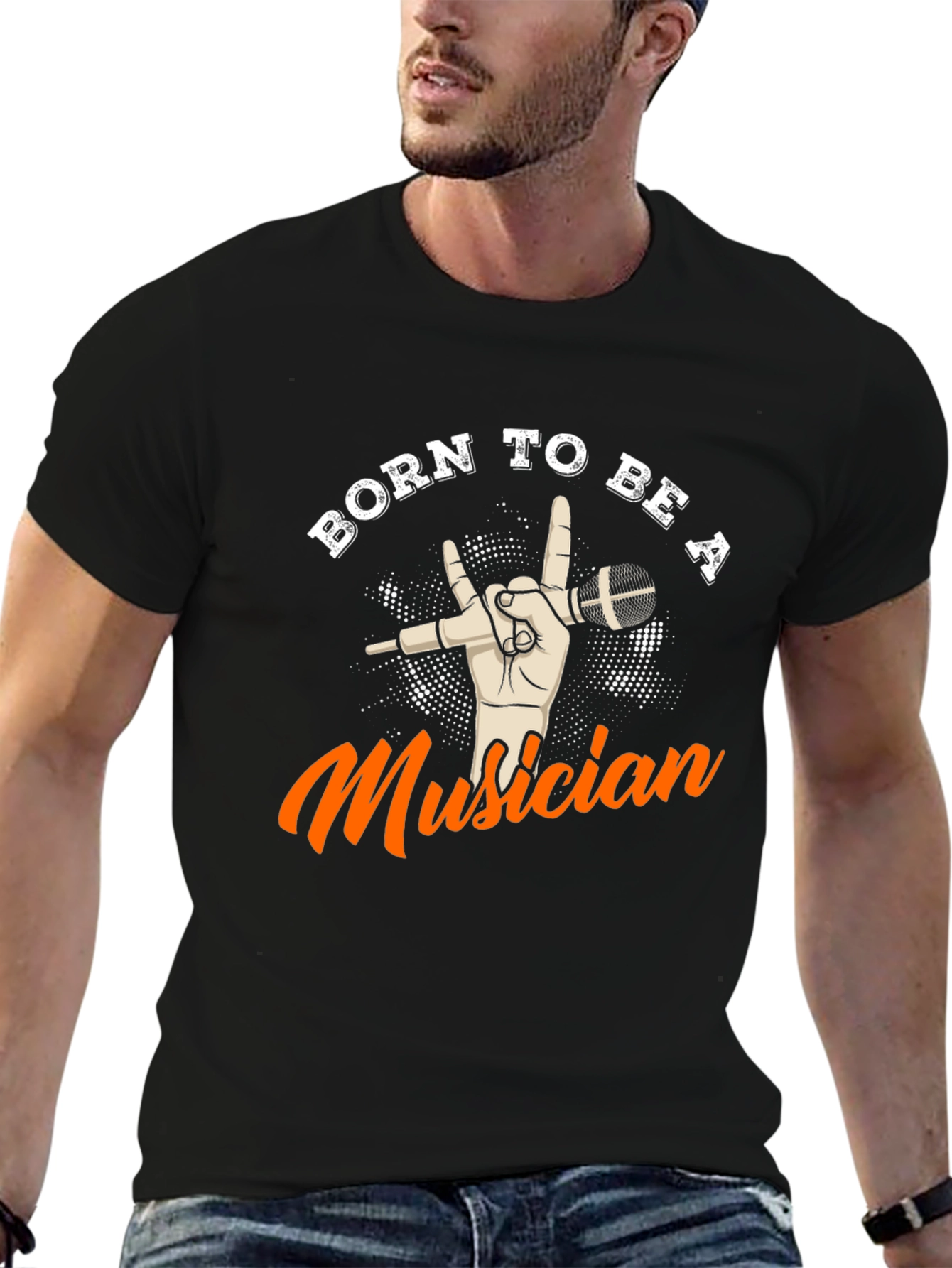 Black Born To Be A Musician Black Graphic T-Shirt view 6