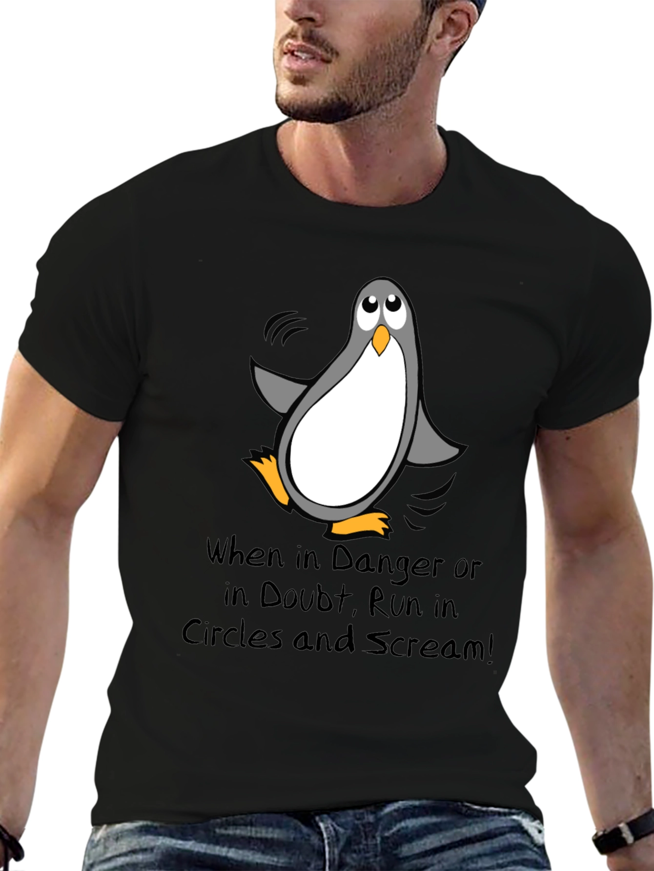 Black Penguin Danger T-Shirt - Run in Circles & Scream! view 6