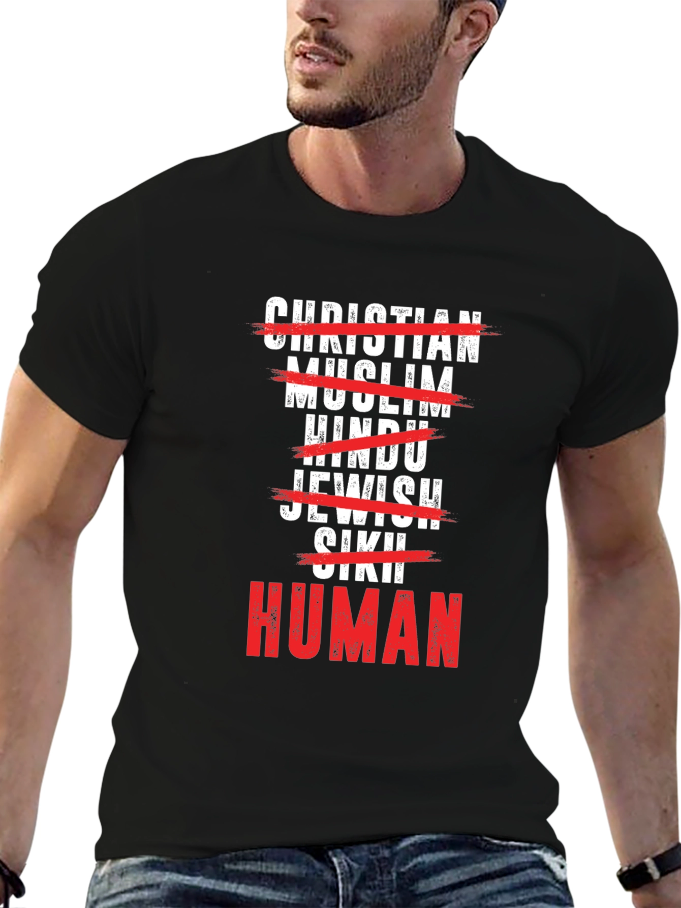 Black Human T-Shirt: Religious Equality, Soft Cotton Blend view 6