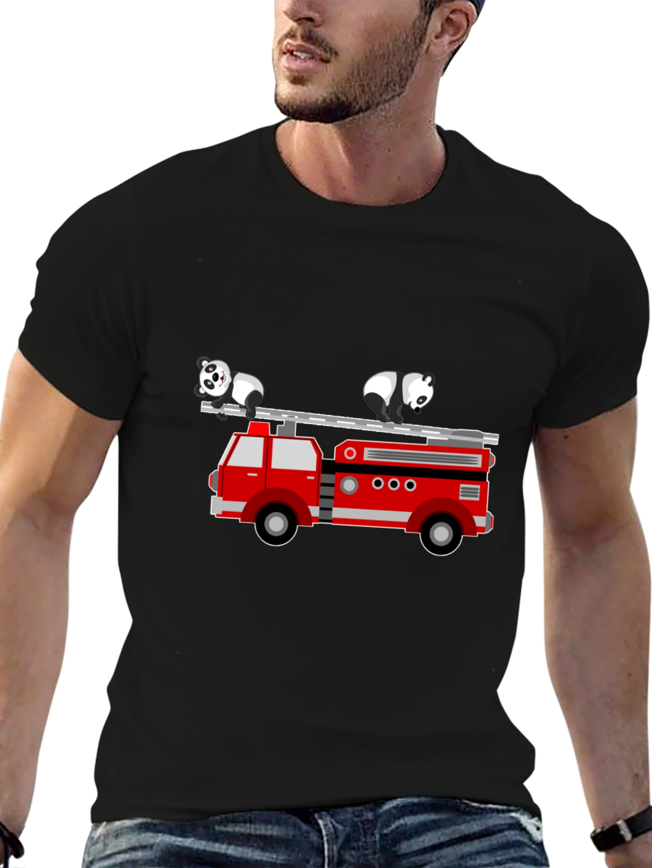 Black Panda Firetruck Graphic Tee - Soft Cotton Blend view 6
