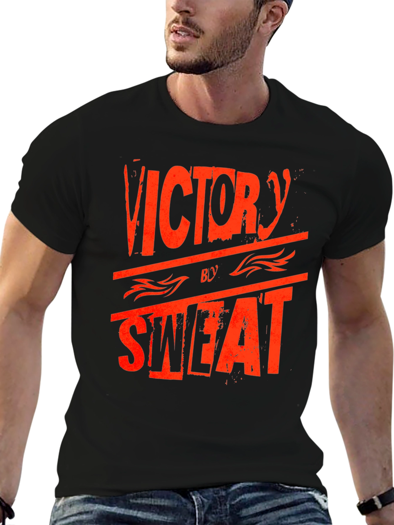 Black Victory by Sweat Graphic Print Crew Neck T-Shirt view 6