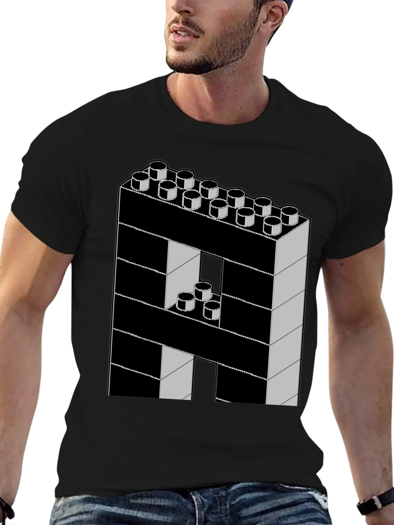 Black Building Block Graphic Tee - Unique Design view 6