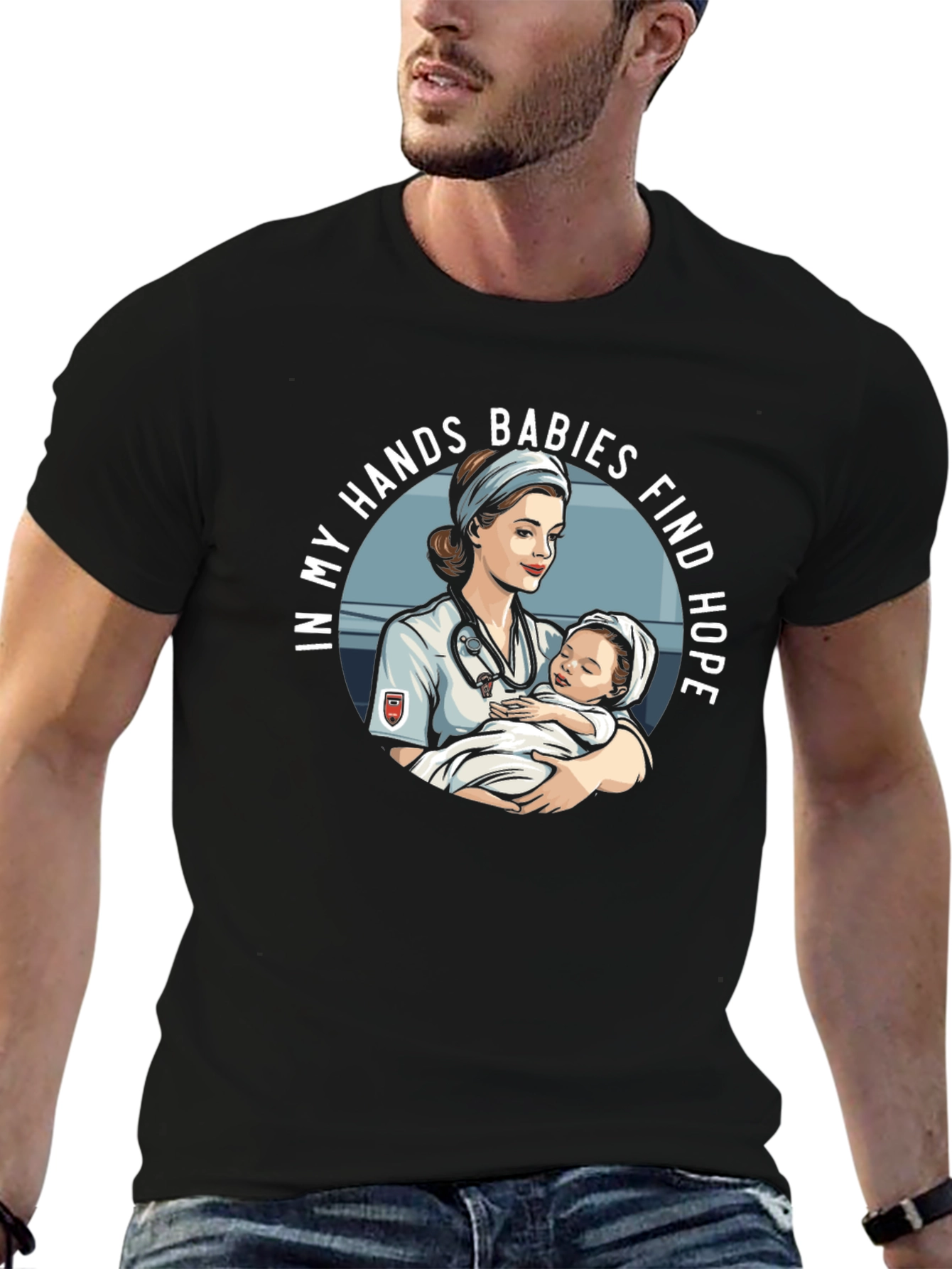 Black Nurse Holding Baby Graphic T-Shirt view 6