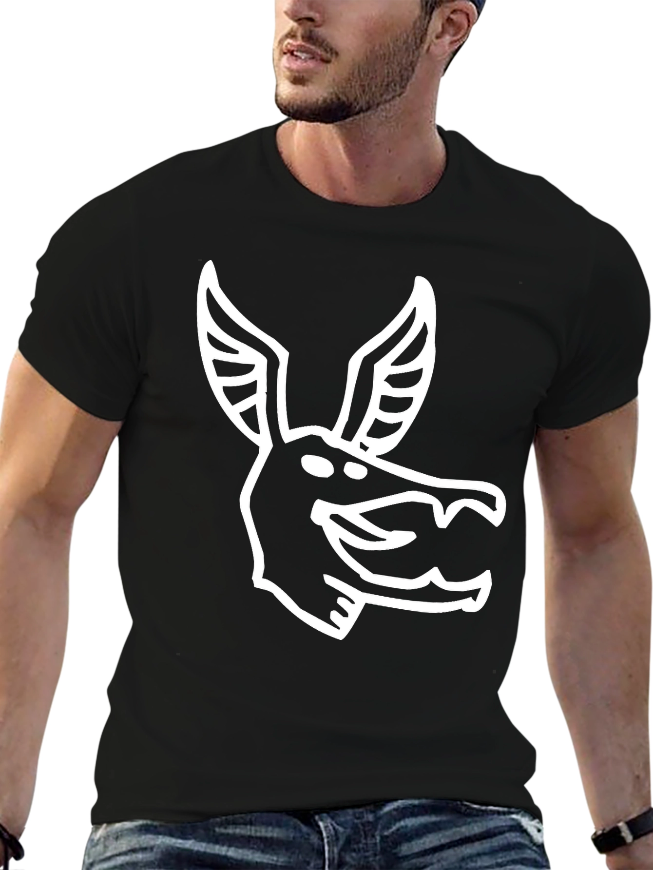 Black Stylized Animal Graphic Print Black T-Shirt view 6