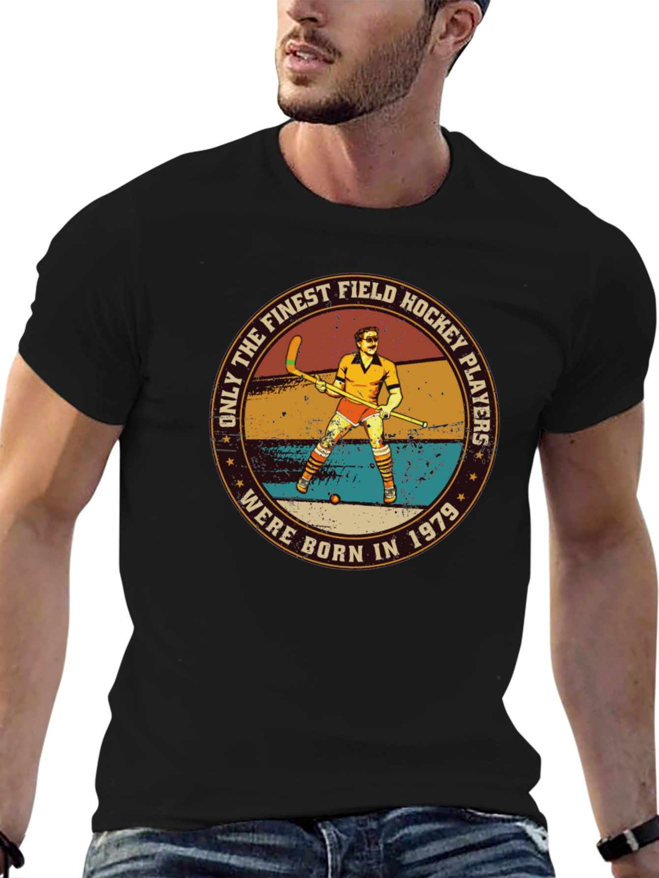 Black Finest Field Hockey Players T-Shirt - Born in 1979 view 6