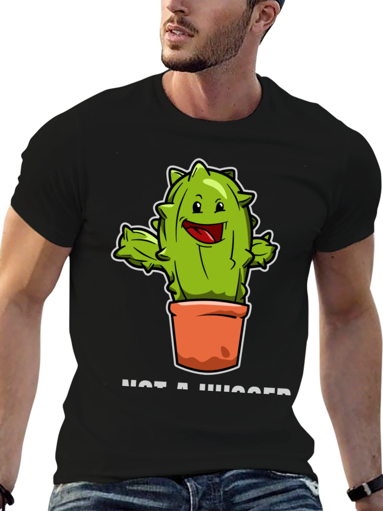 Black Cactus Hugger Funny T-Shirt view 6