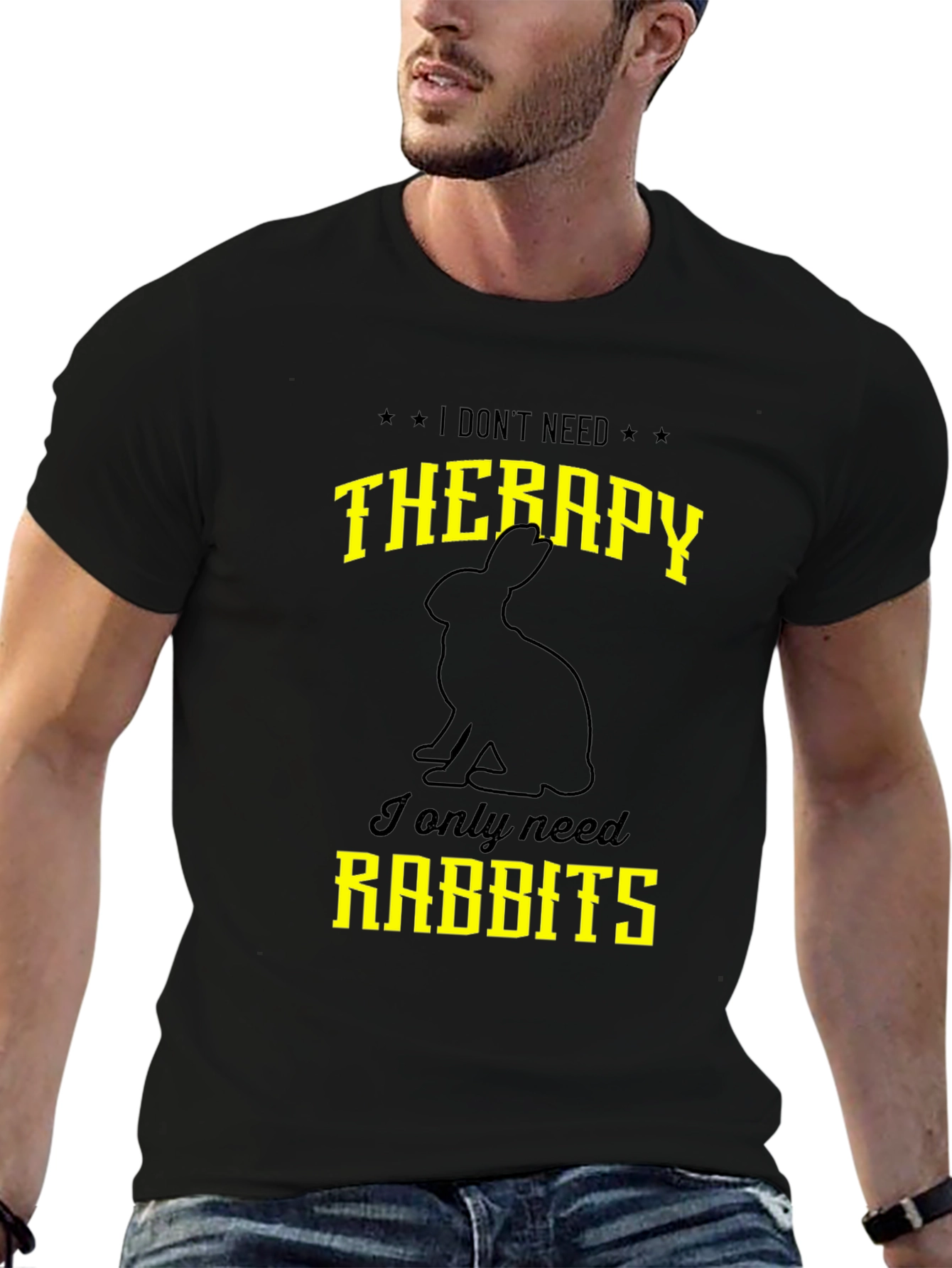 Black Funny Rabbit T-Shirt: I Don't Need Therapy view 6