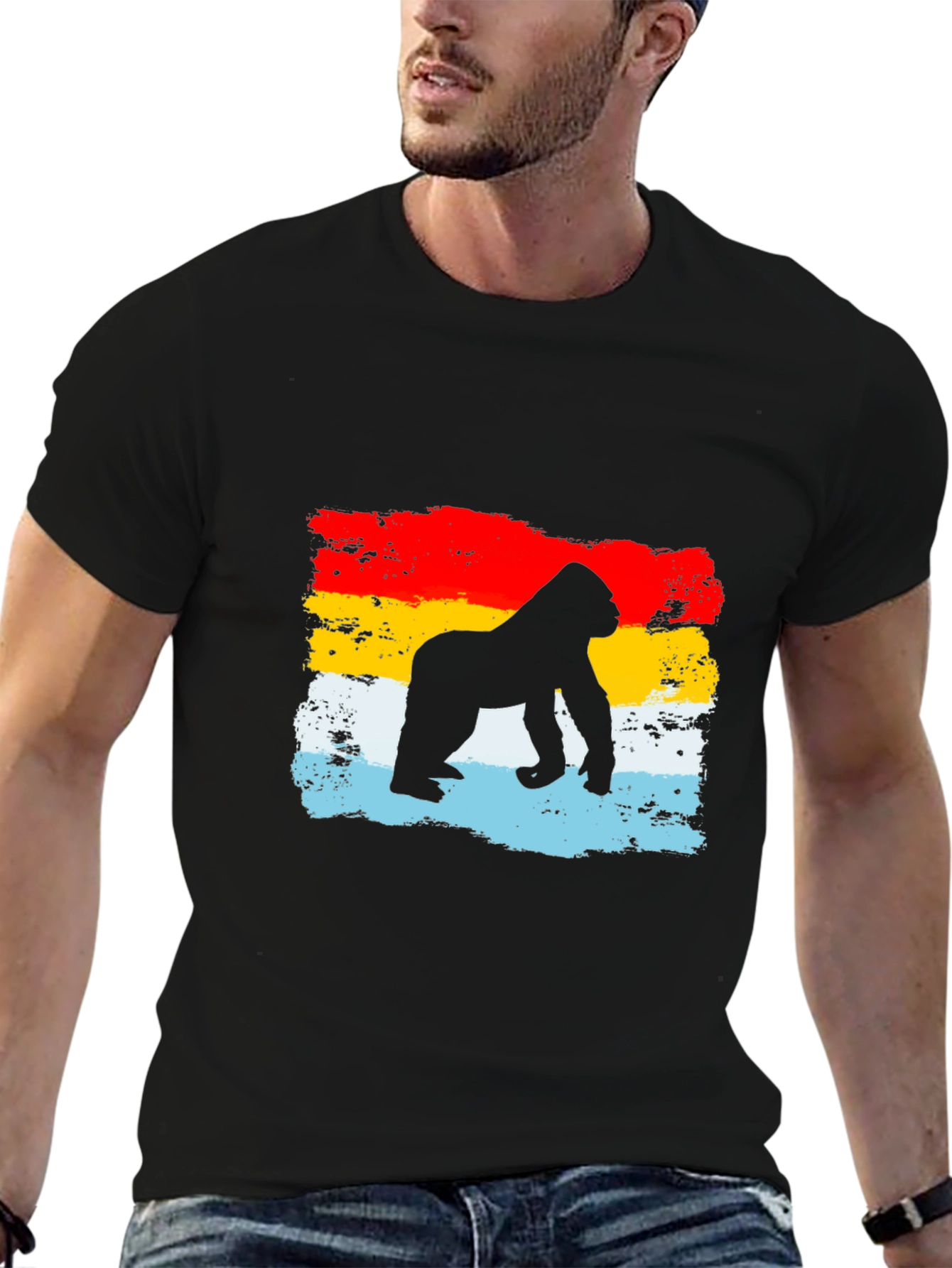 Black Gorilla Silhouette Retro T-Shirt view 6