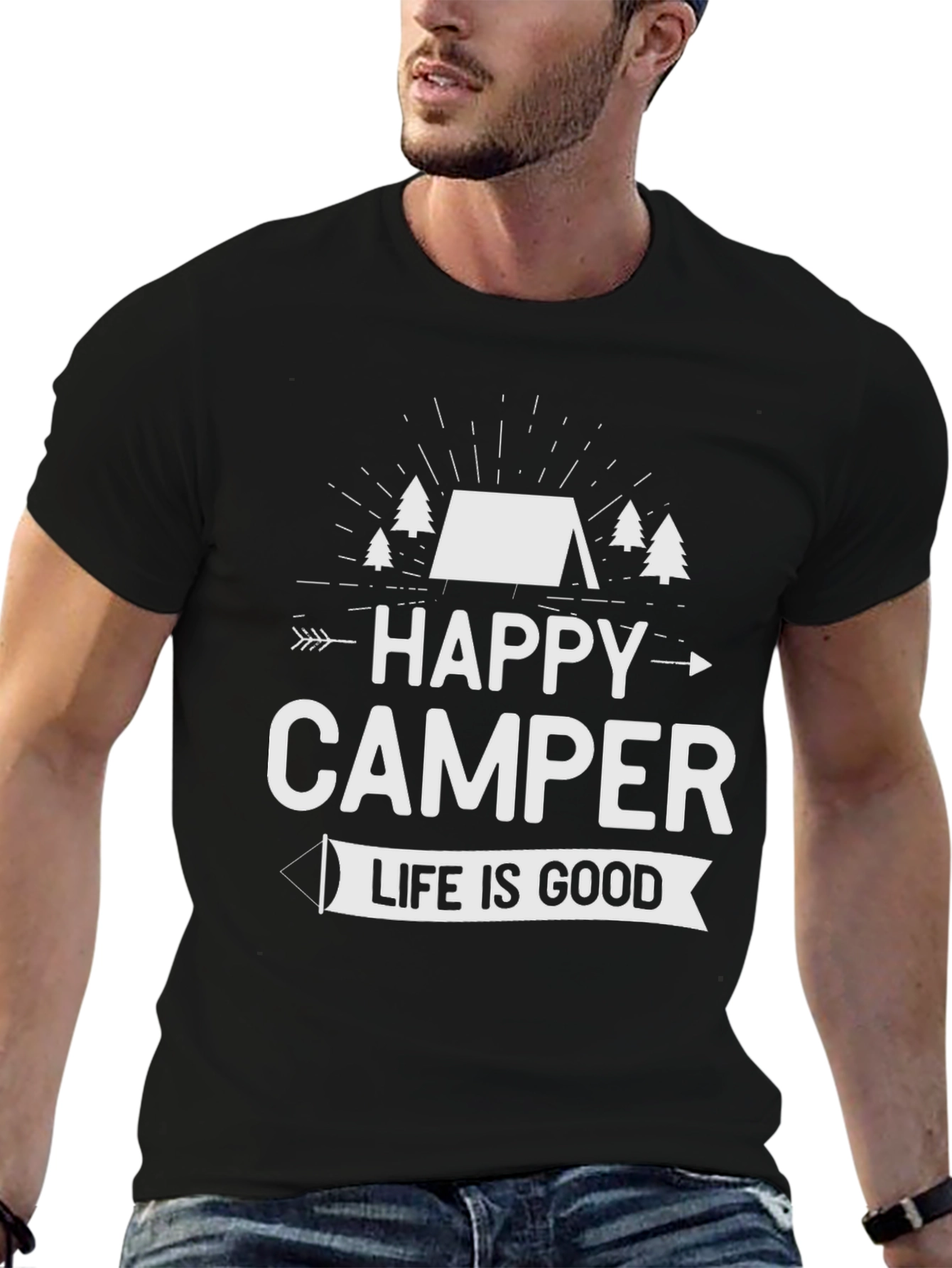 Black Happy Camper T-Shirt: Life is Good Camping Tee view 6