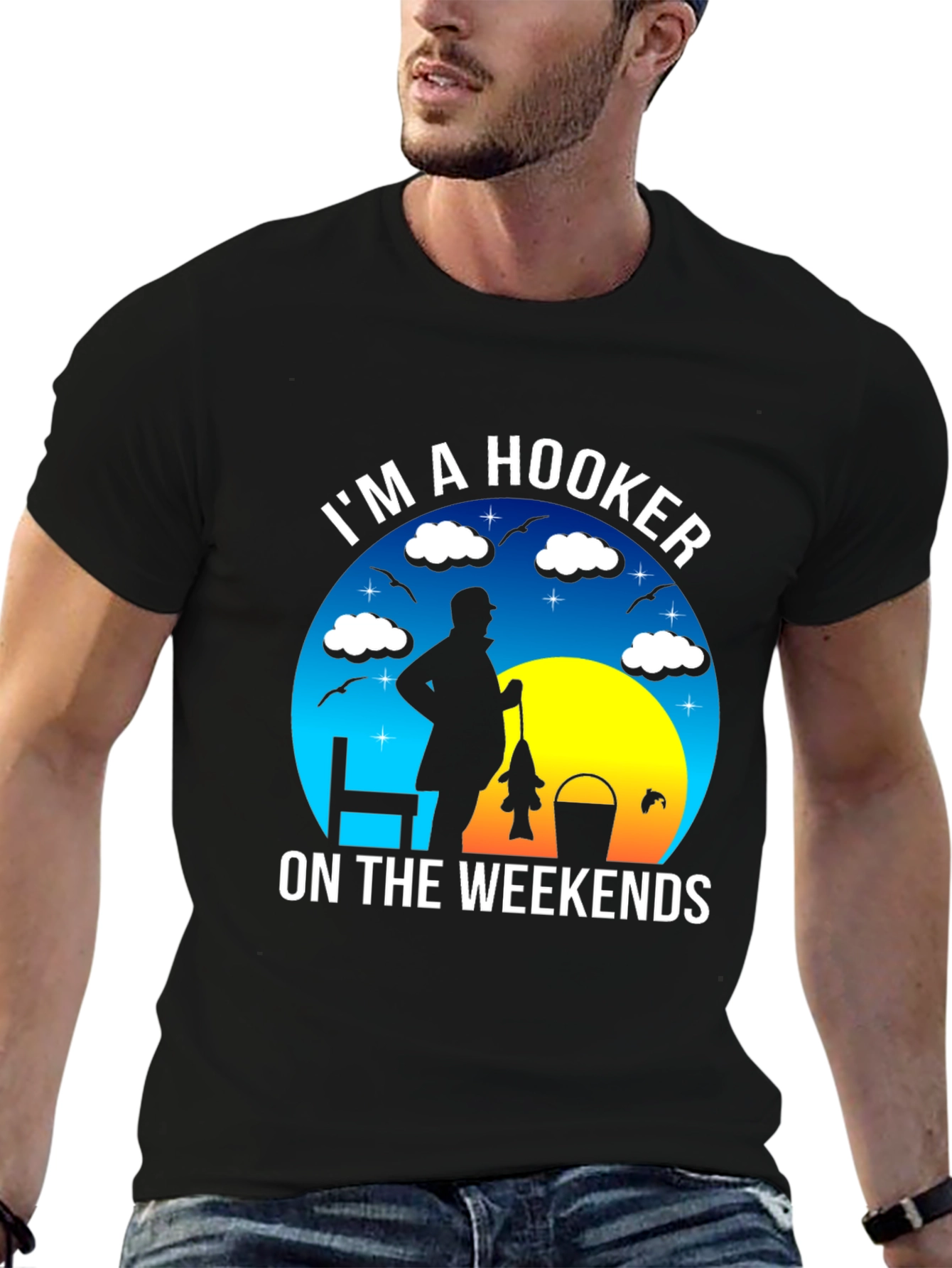 Black I'm A Hooker On The Weekends Fishing T-Shirt view 6