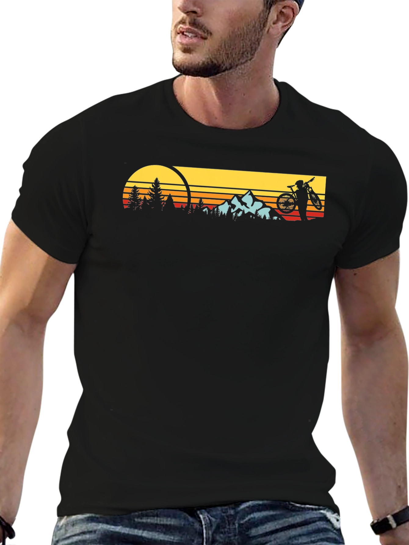 Black Sunset Mountain Biker Graphic Tee view 6