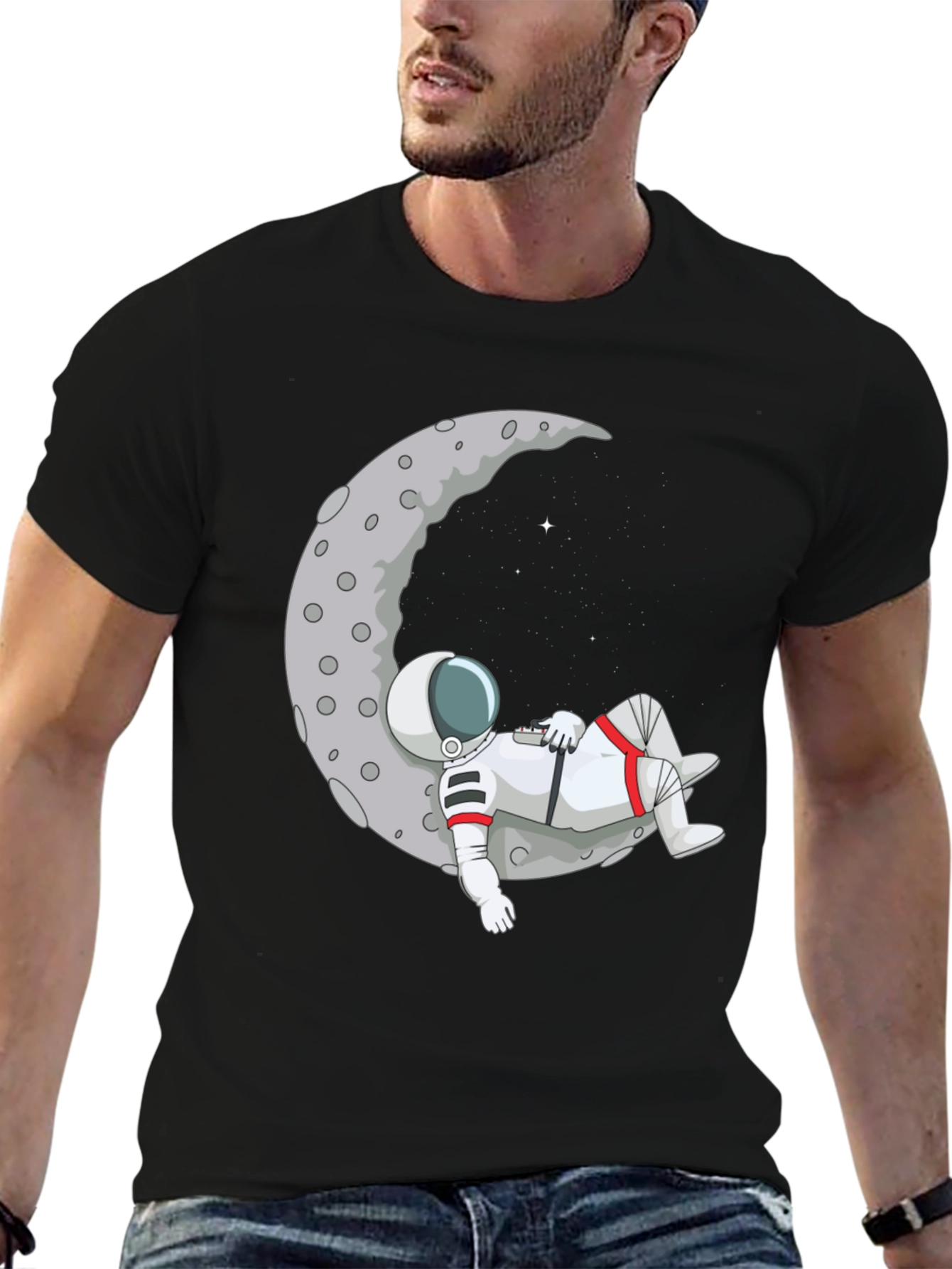 Black Astronaut Moon T-Shirt - Relaxed Space Style view 6
