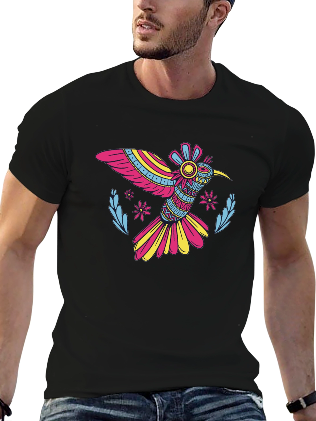 Black Hummingbird Graphic T-Shirt - Vibrant Bird Design view 6