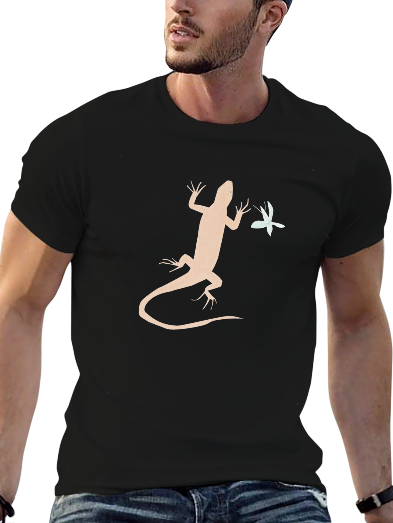 Black Lizard and Flower Graphic Tee - Cool Men's T-Shirt view 6