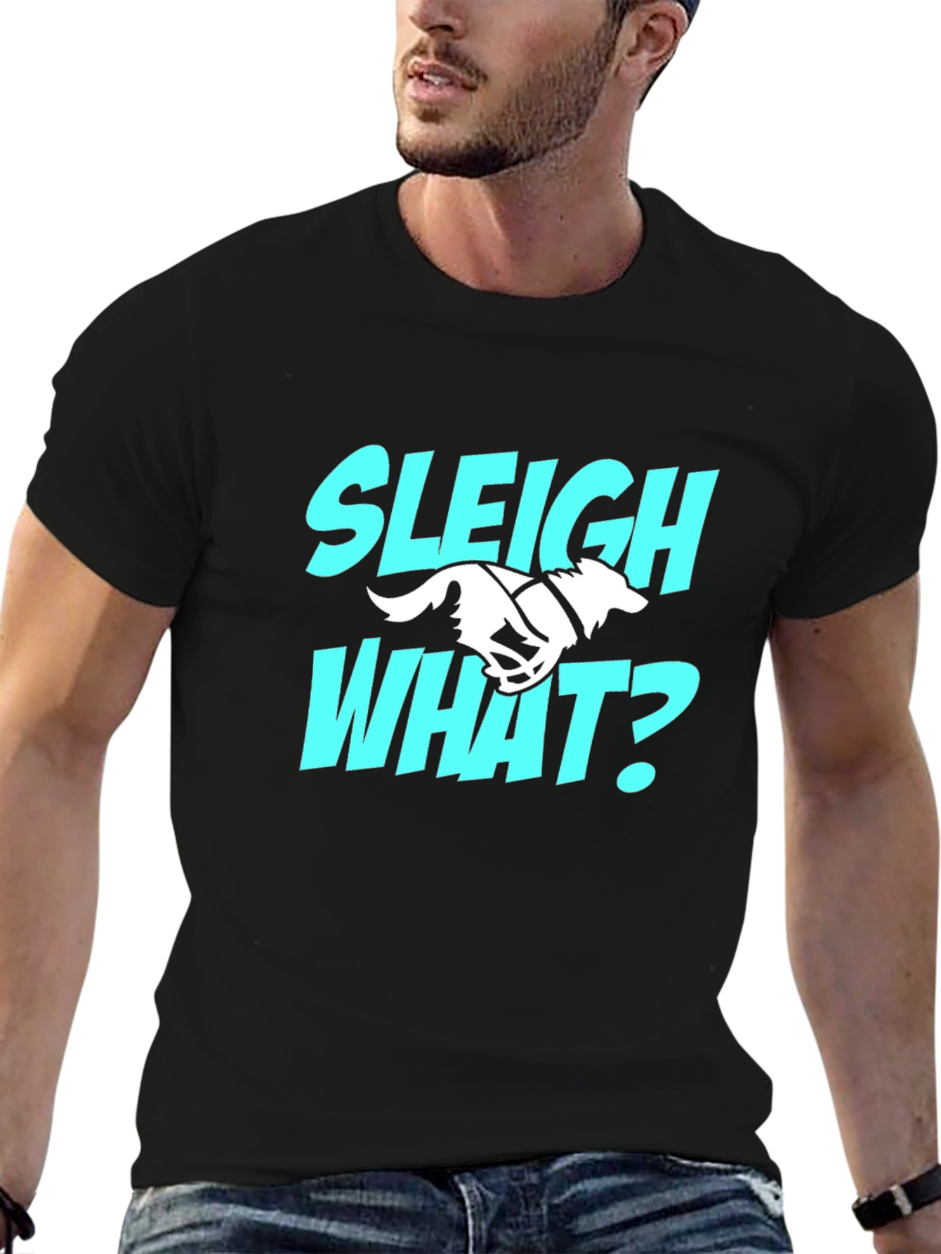 Black Sleigh What? Funny Dog Sledding T-Shirt view 6