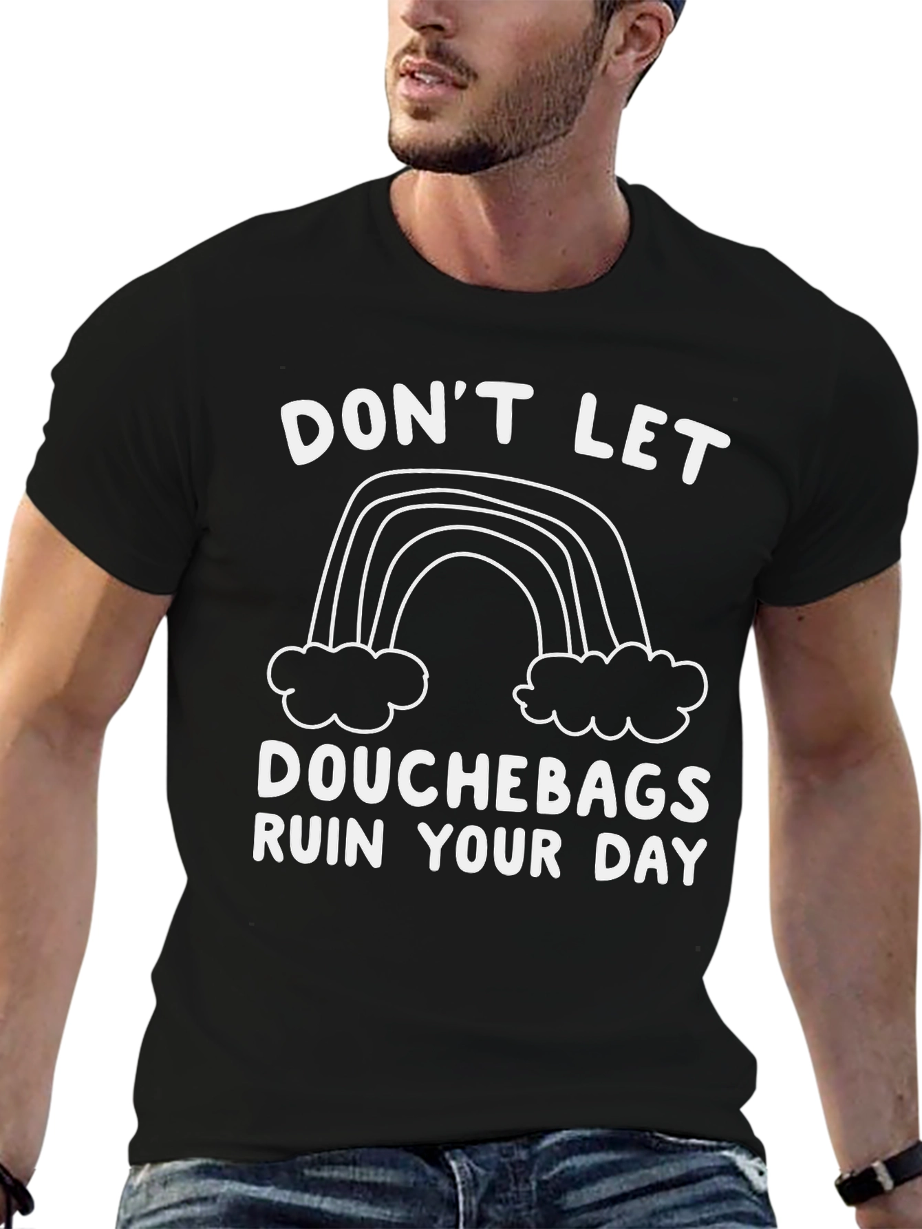 Black Funny Rainbow Graphic Tee - Don't Let Douchebags view 6