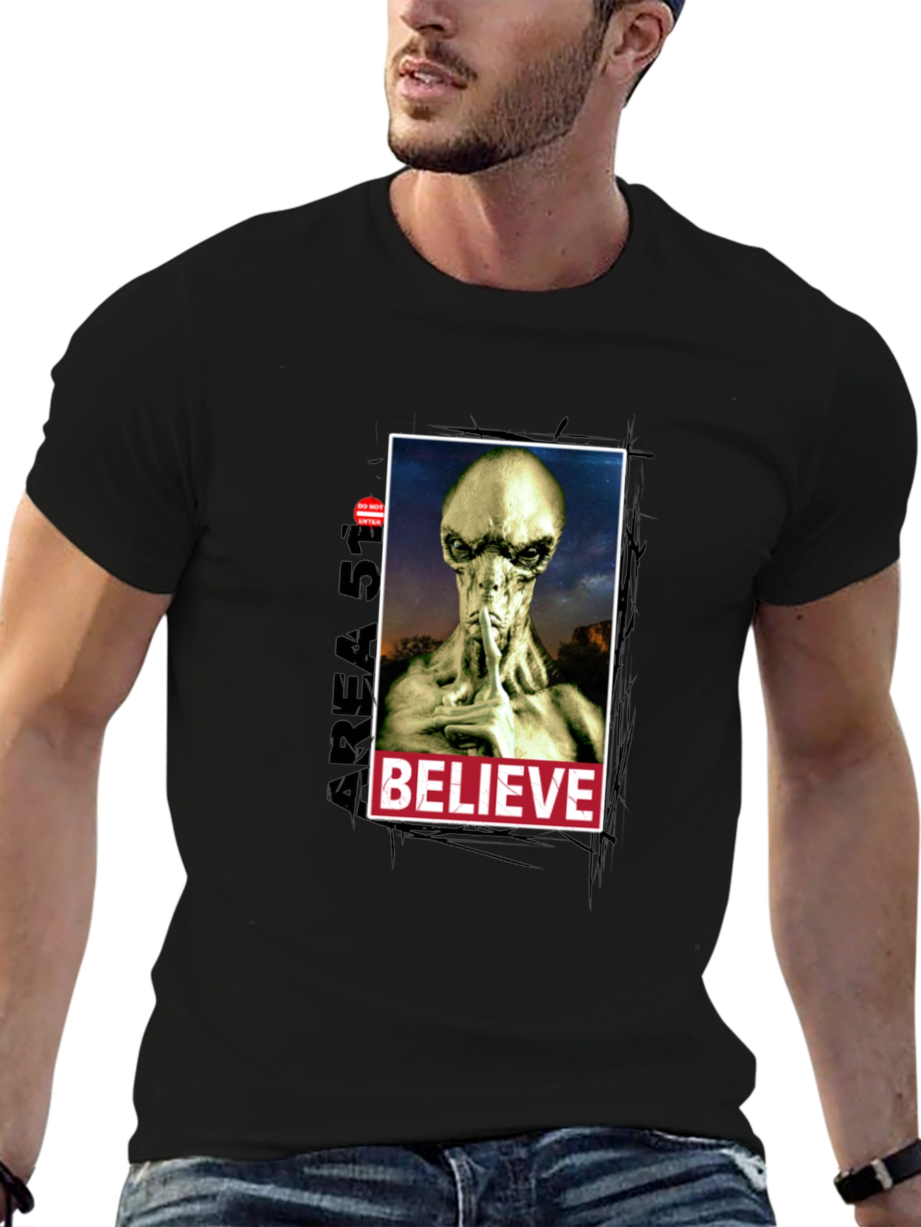 Black Believe Alien Graphic T-Shirt - Area 51 Conspiracy Tee view 6